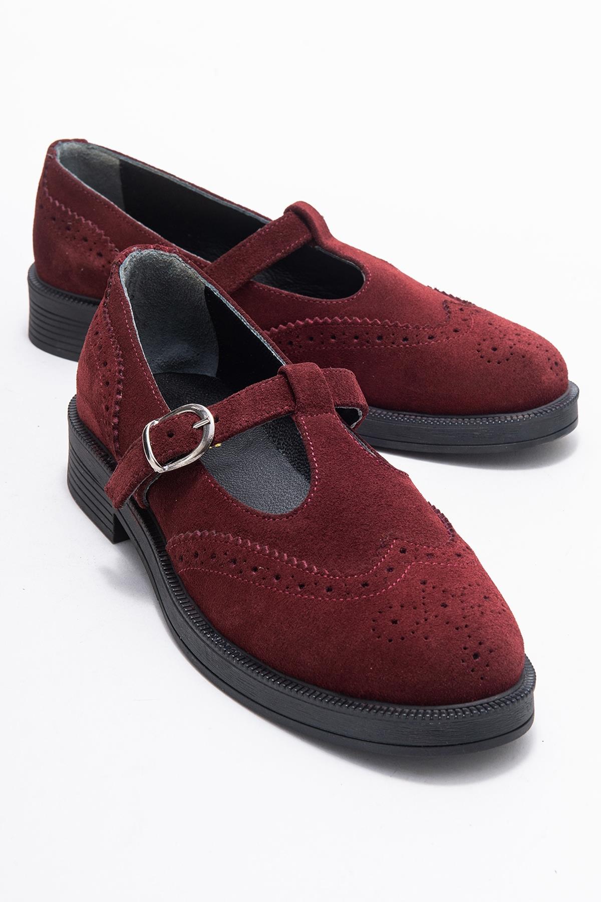 Janney - Burgundy Suede Genuine Leather Loafer Shoe – front three-quarter view showing leather, suede, Vowalisse
