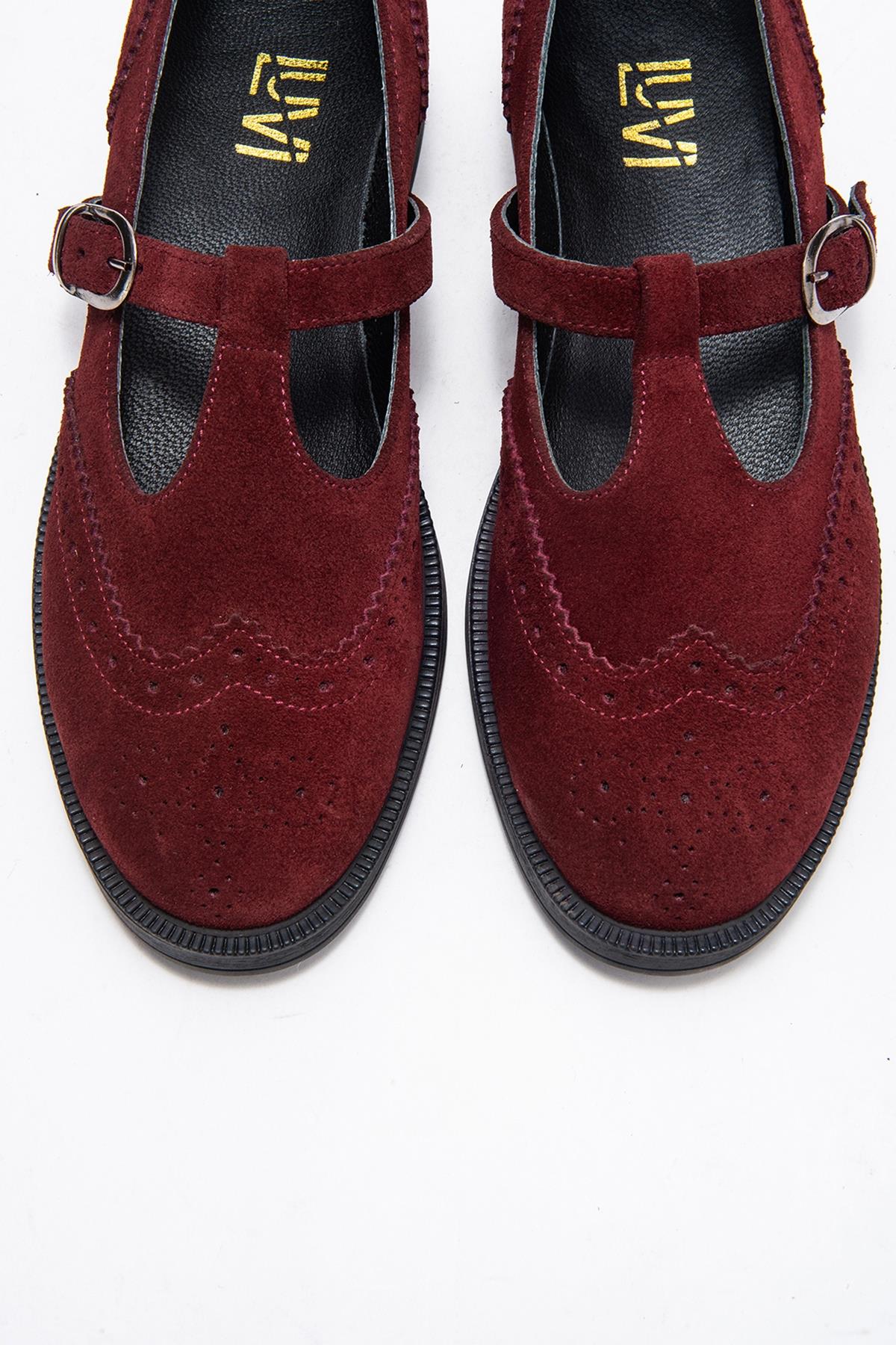 Janney - Burgundy Suede Genuine Leather Loafer Shoe – side view showing leather, suede, Vowalisse