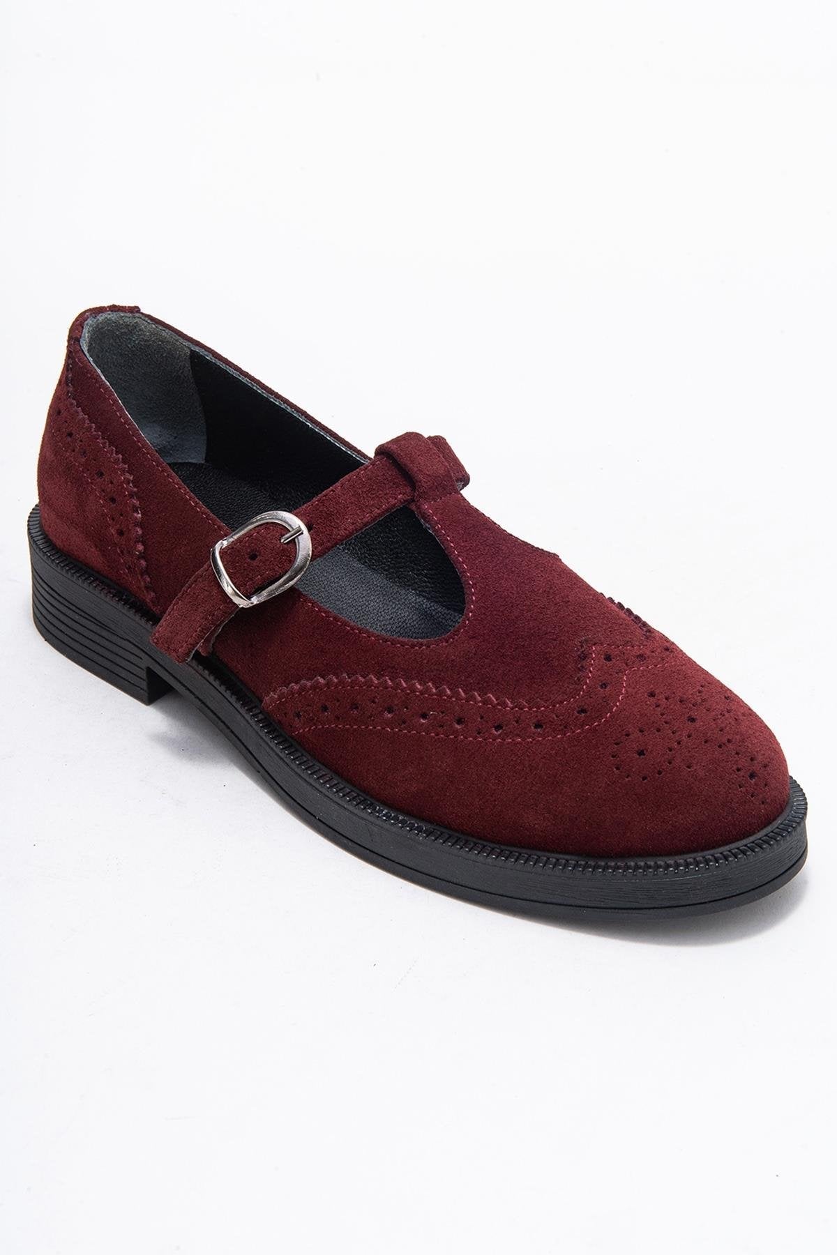 Janney - Burgundy Suede Genuine Leather Loafer Shoe – detail view showing leather, suede, Vowalisse