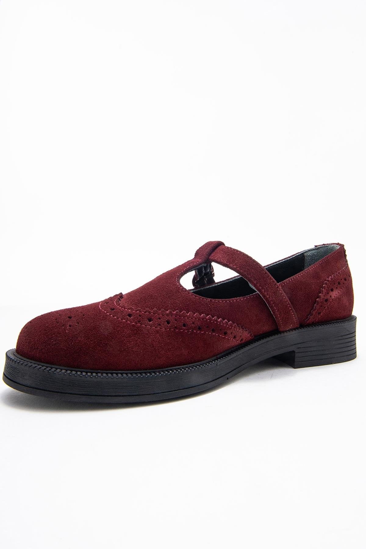 Janney - Burgundy Suede Genuine Leather Loafer Shoe – heel view showing leather, suede, Vowalisse