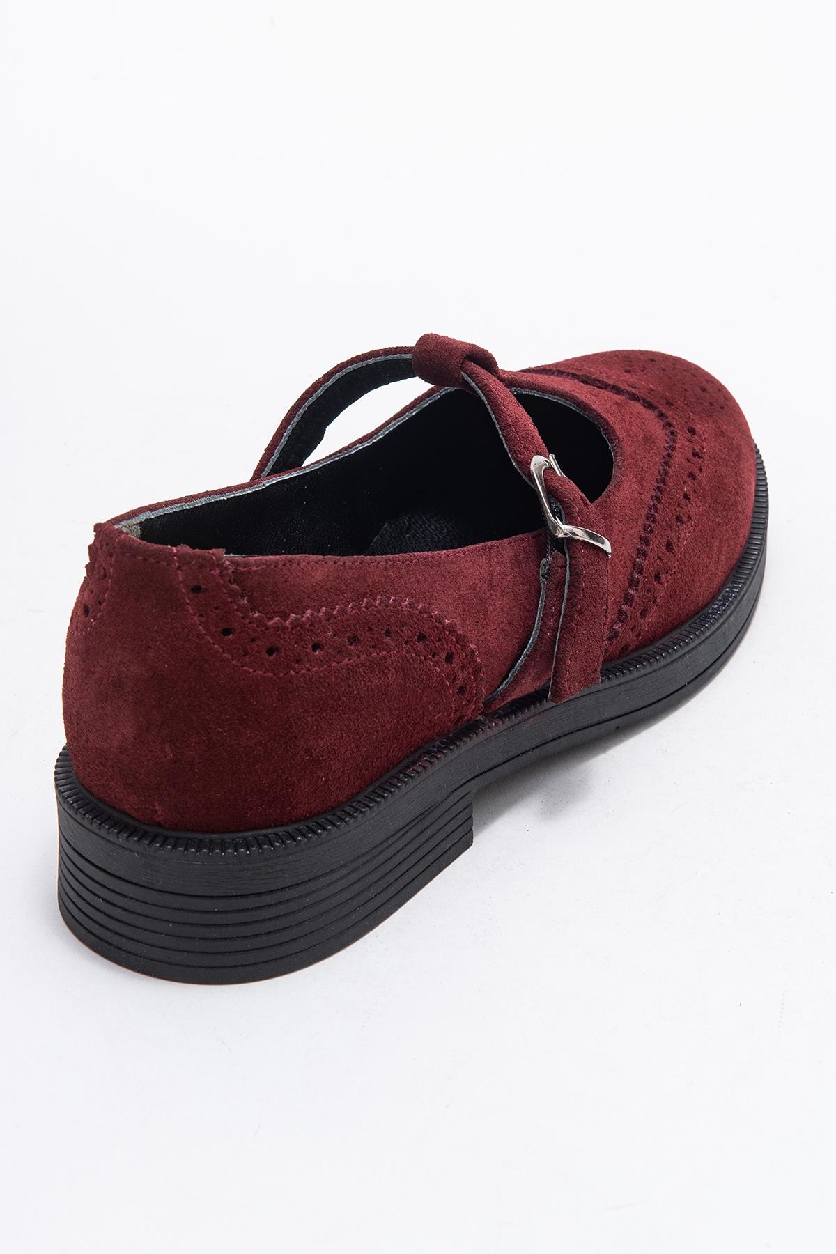Janney - Burgundy Suede Genuine Leather Loafer Shoe – back view showing leather, suede, Vowalisse
