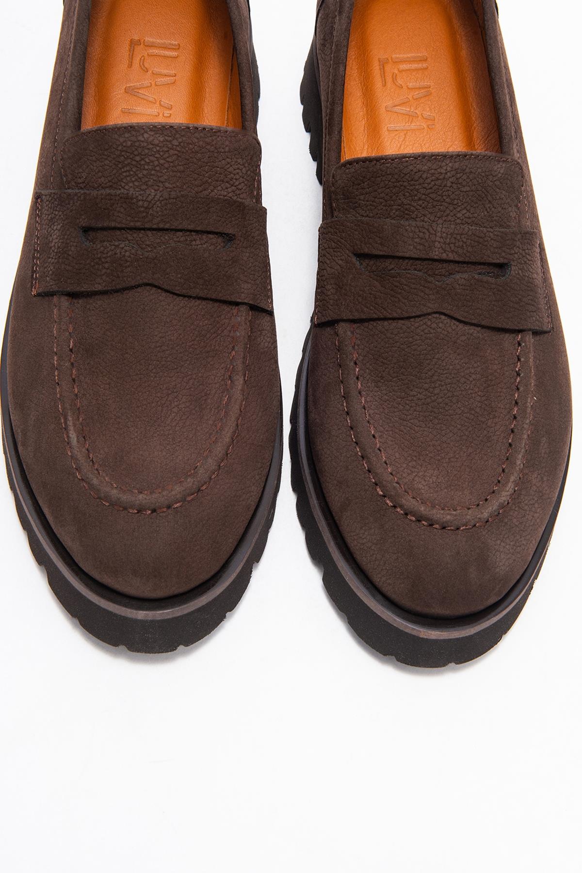 Vionel - Brown Nubuck Genuine Leather Loafer – side view showing leather, Vowalisse