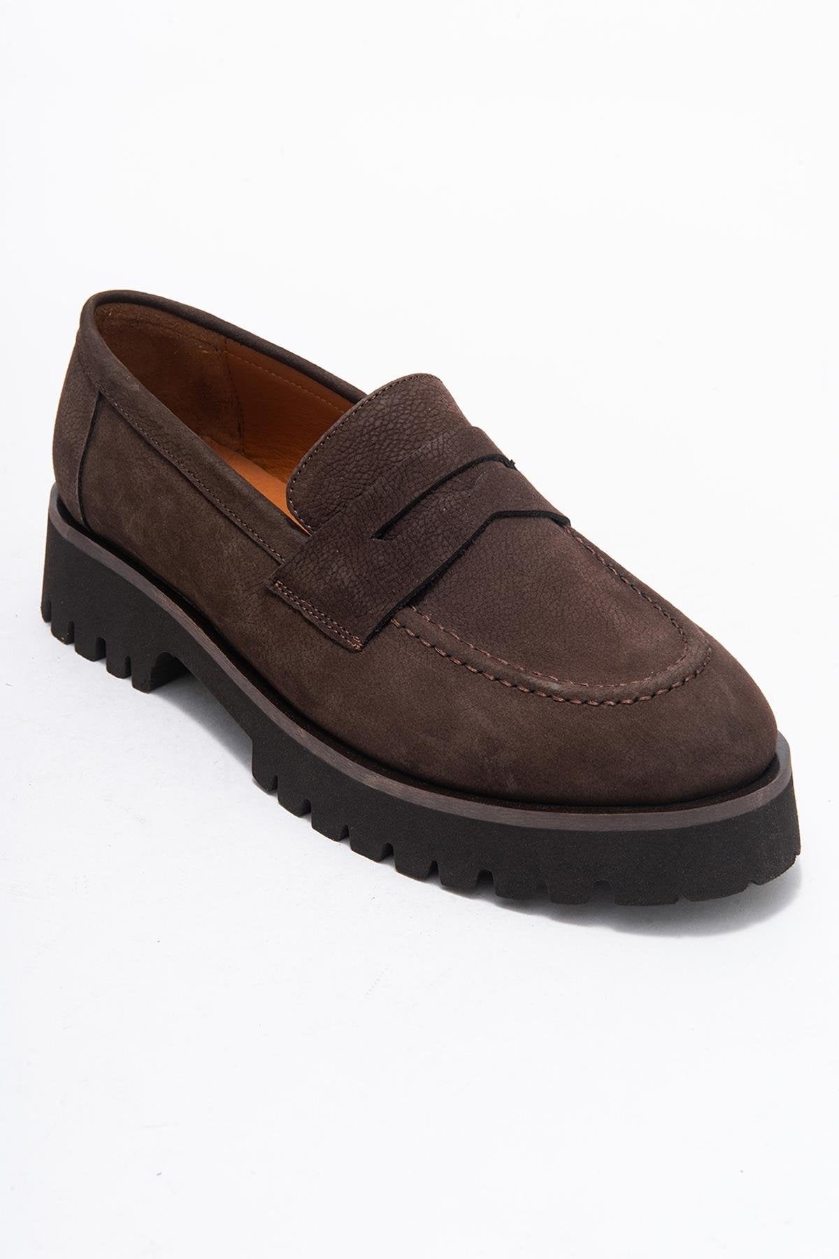 Vionel - Brown Nubuck Genuine Leather Loafer – detail view showing leather, Vowalisse