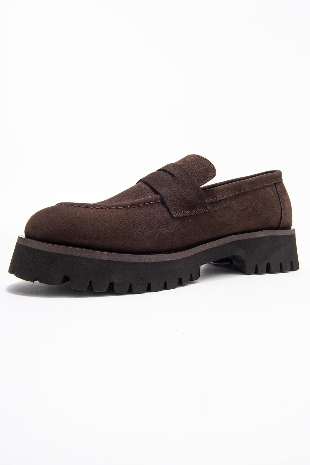 Vionel - Brown Nubuck Genuine Leather Loafer – heel view showing leather, Vowalisse