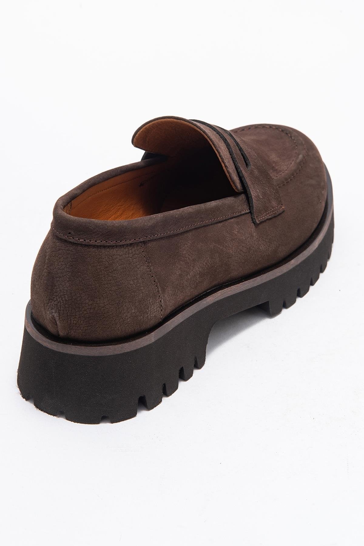 Vionel - Brown Nubuck Genuine Leather Loafer – back view showing leather, Vowalisse