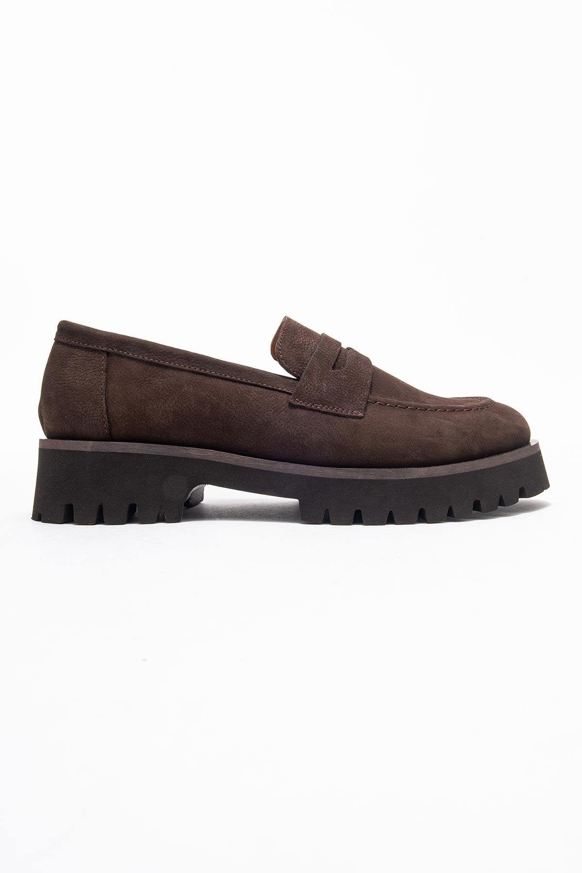 Vionel - Brown Nubuck Genuine Leather Loafer – top view showing leather, Vowalisse