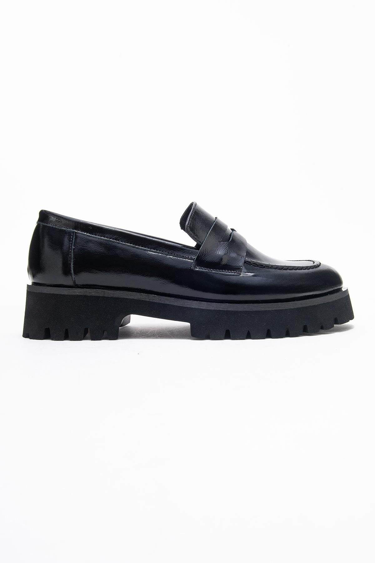 Vionel - Black Patent Genuine Leather Loafer – top view showing leather, black, Vowalisse