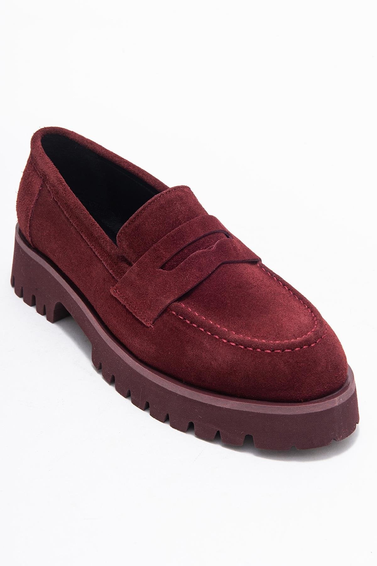 Vionel - Burgundy Suede Genuine Leather Loafer – detail view showing leather, suede, Vowalisse