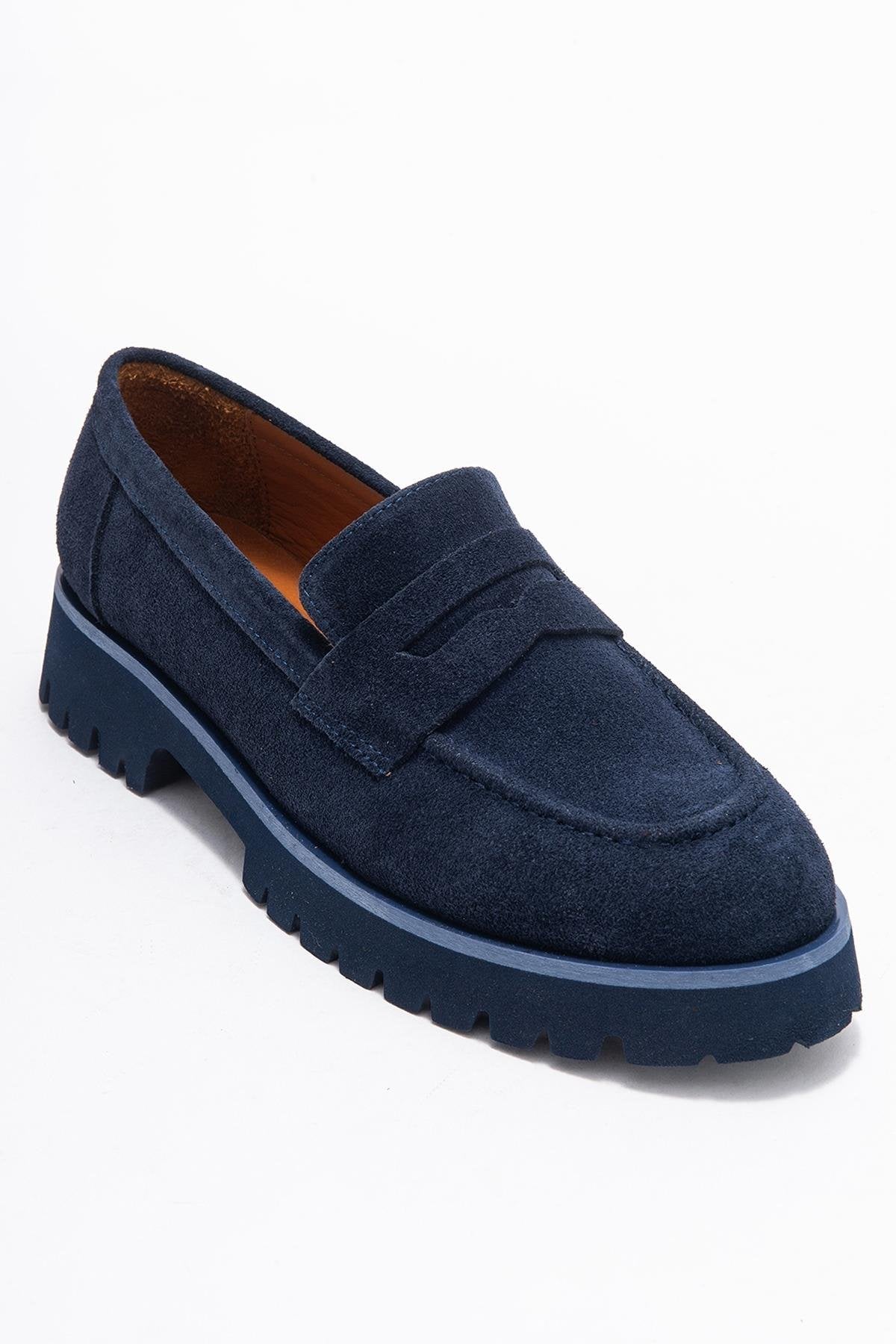 Vionel - Navy Suede Genuine Leather Loafer – detail view showing leather, suede, Vowalisse