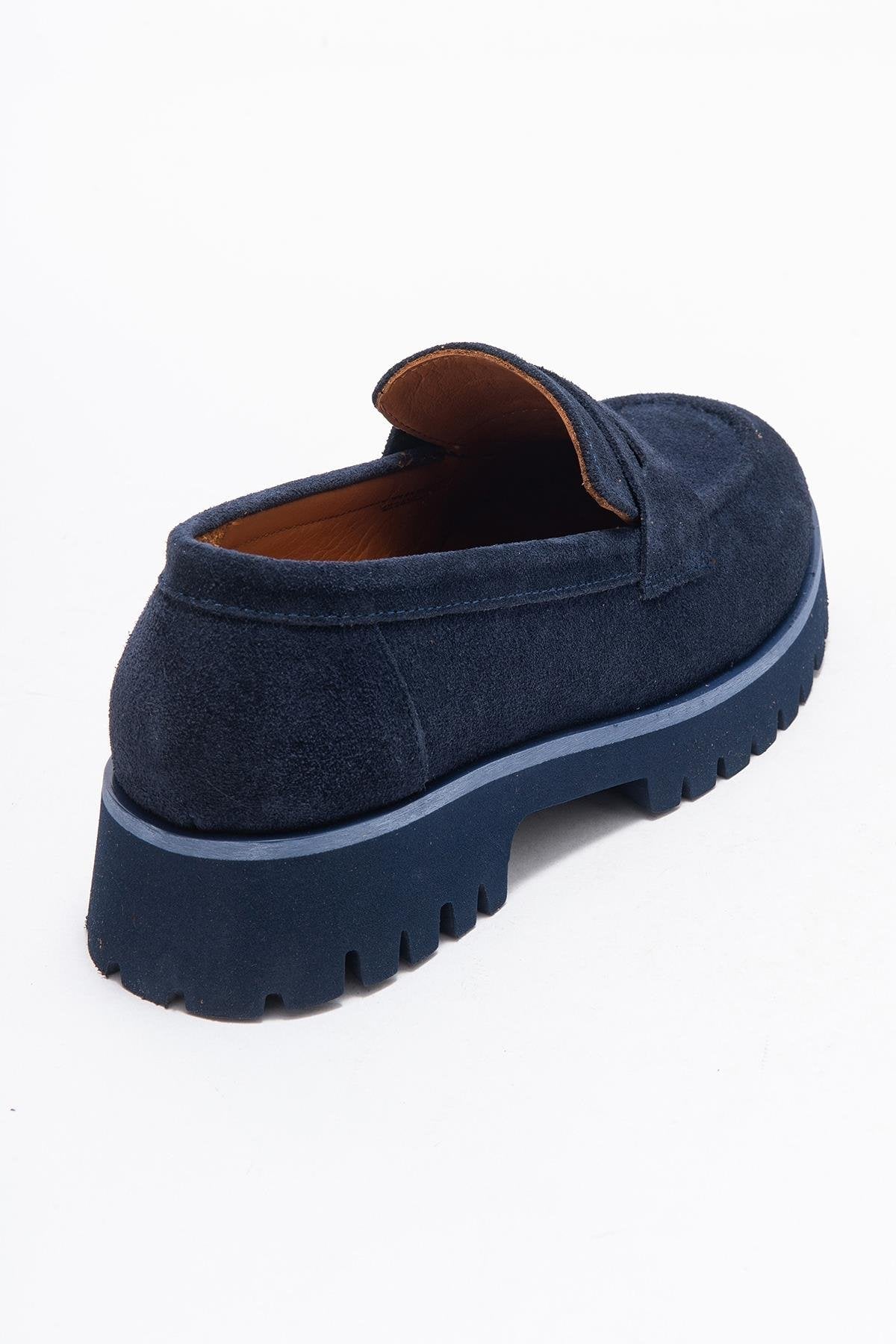 Vionel - Navy Suede Genuine Leather Loafer – back view showing leather, suede, Vowalisse