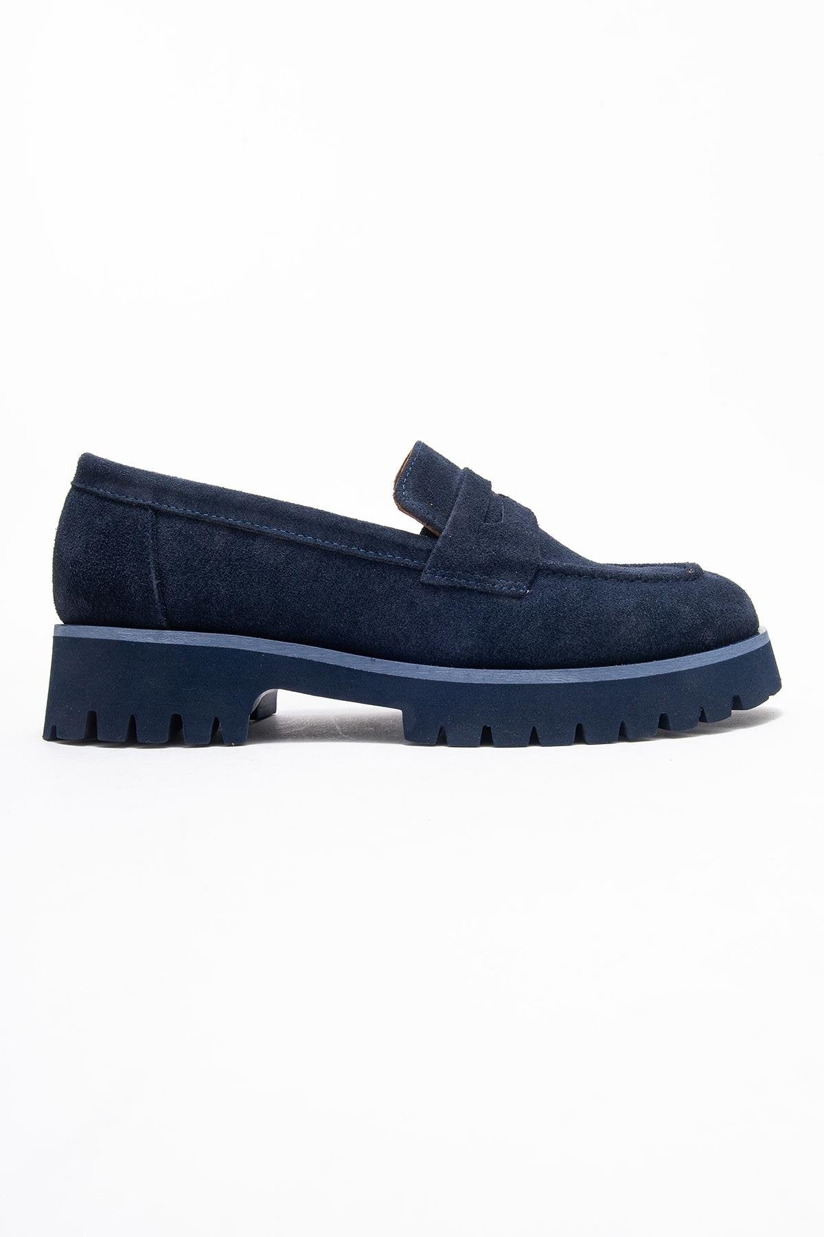 Vionel - Navy Suede Genuine Leather Loafer – top view showing leather, suede, Vowalisse