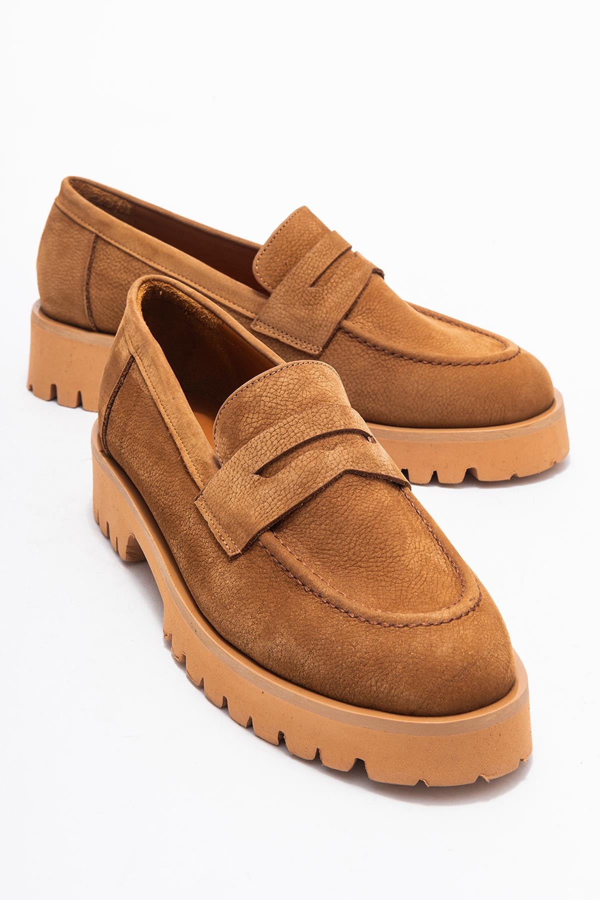 Vionel - Tan Nubuck Genuine Leather Loafer – front three-quarter view showing leather, Vowalisse