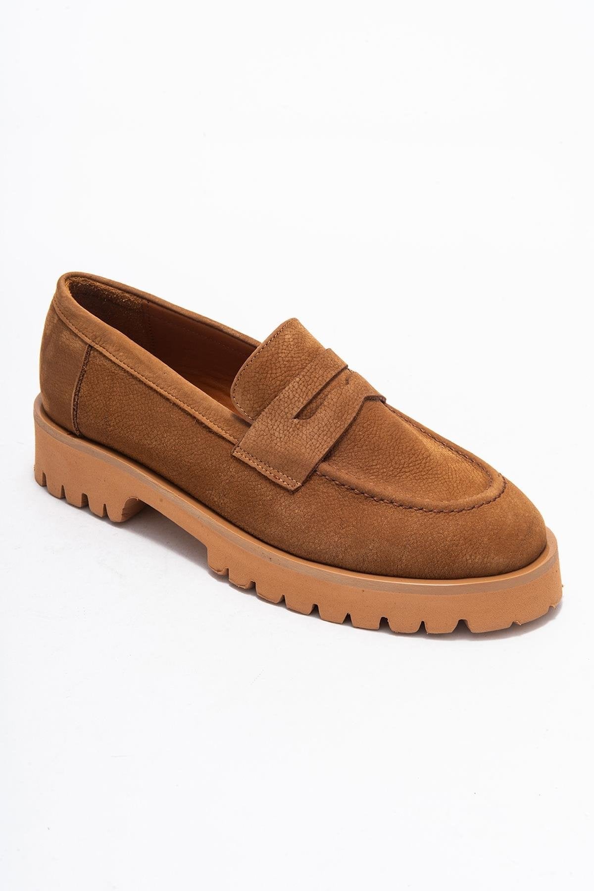 Vionel - Tan Nubuck Genuine Leather Loafer – detail view showing leather, Vowalisse