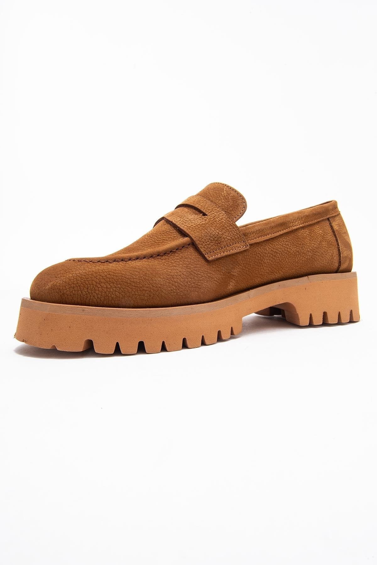 Vionel - Tan Nubuck Genuine Leather Loafer – heel view showing leather, Vowalisse