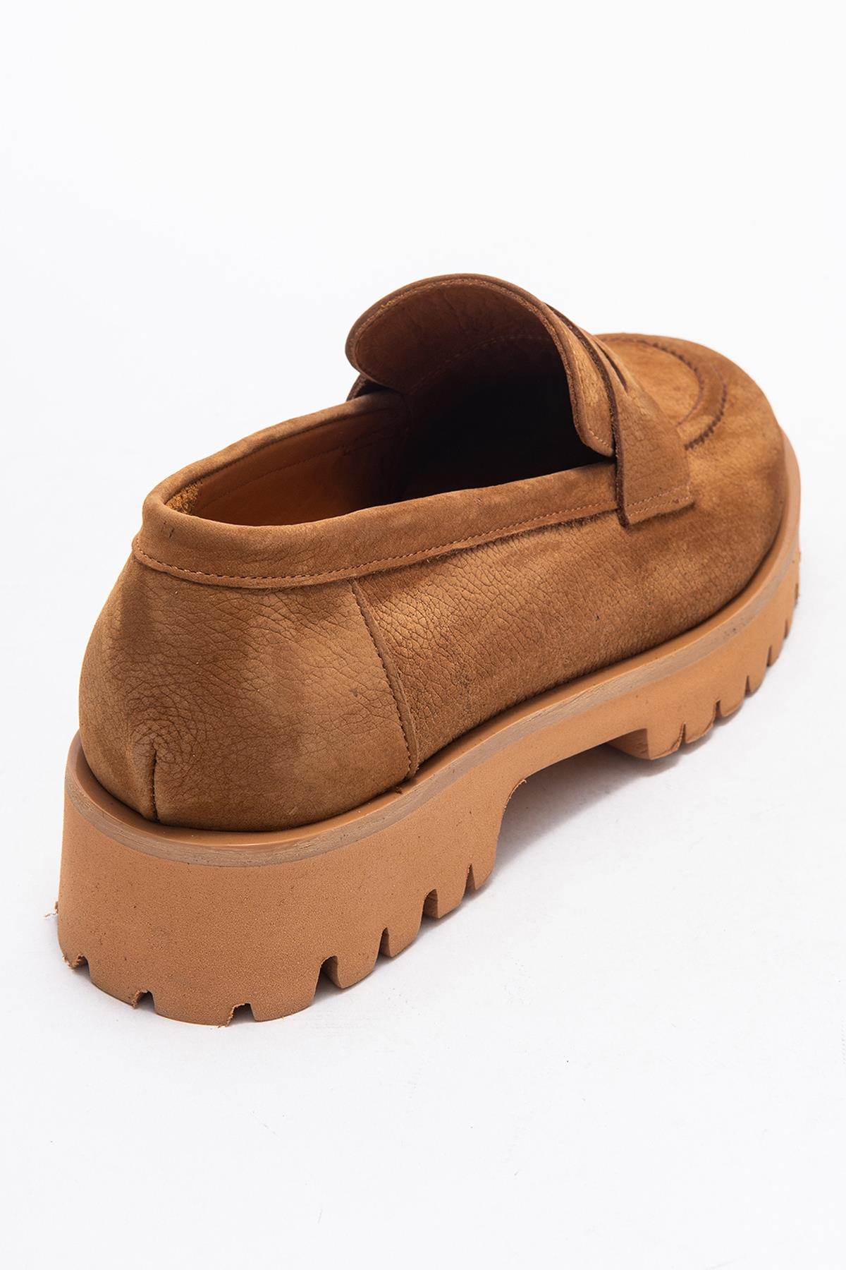 Vionel - Tan Nubuck Genuine Leather Loafer – back view showing leather, Vowalisse