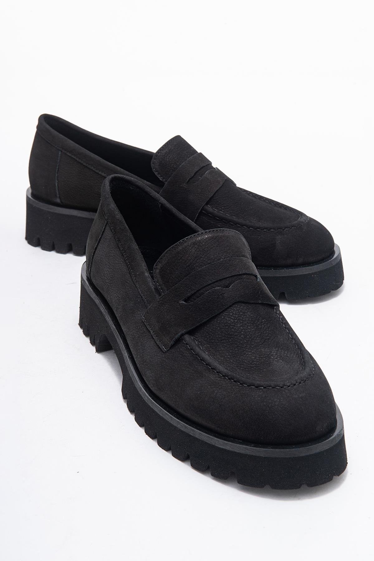 Vionel - Black Nubuck Genuine Leather Loafer – front three-quarter view showing leather, black, Vowalisse