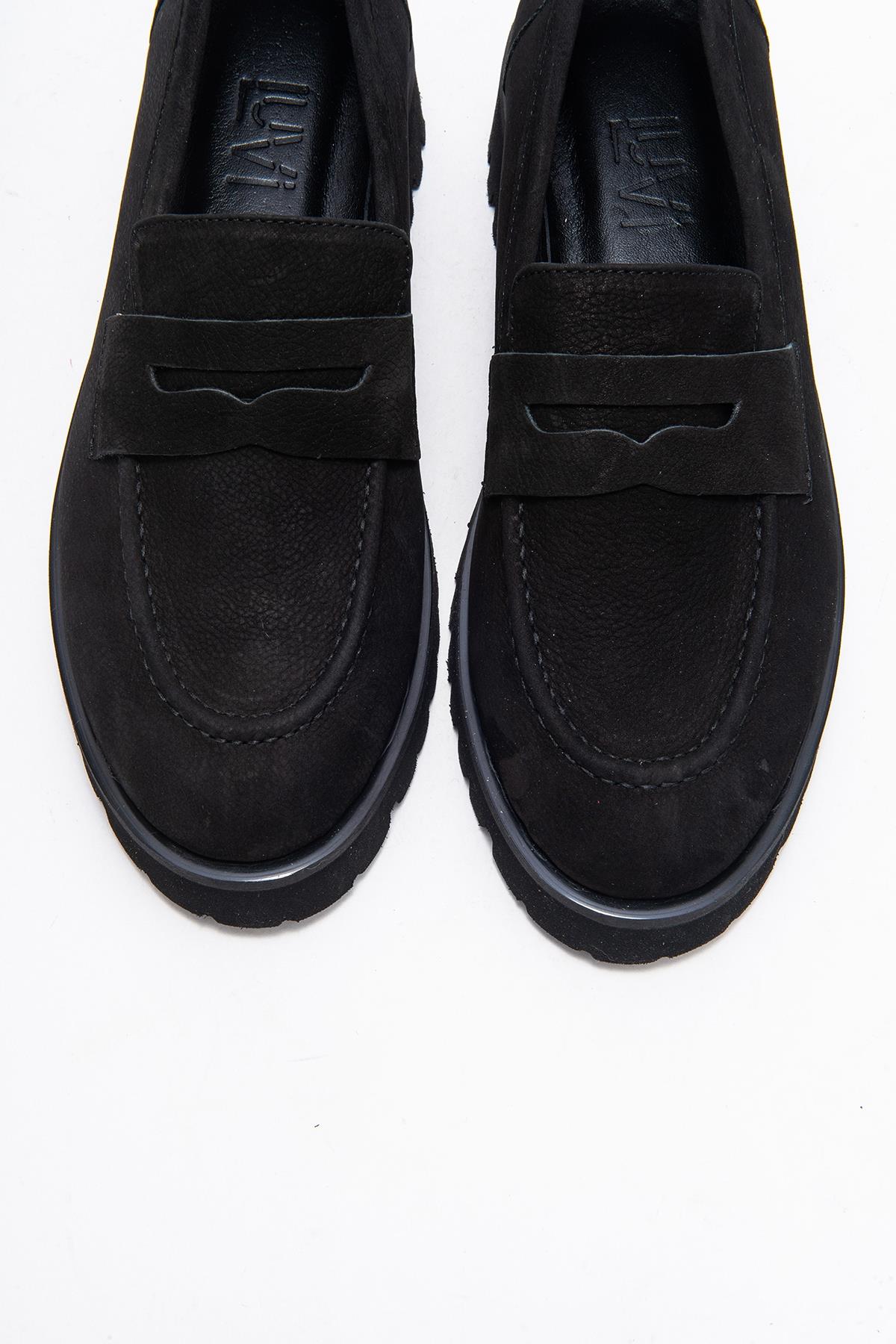 Vionel - Black Nubuck Genuine Leather Loafer – side view showing leather, black, Vowalisse