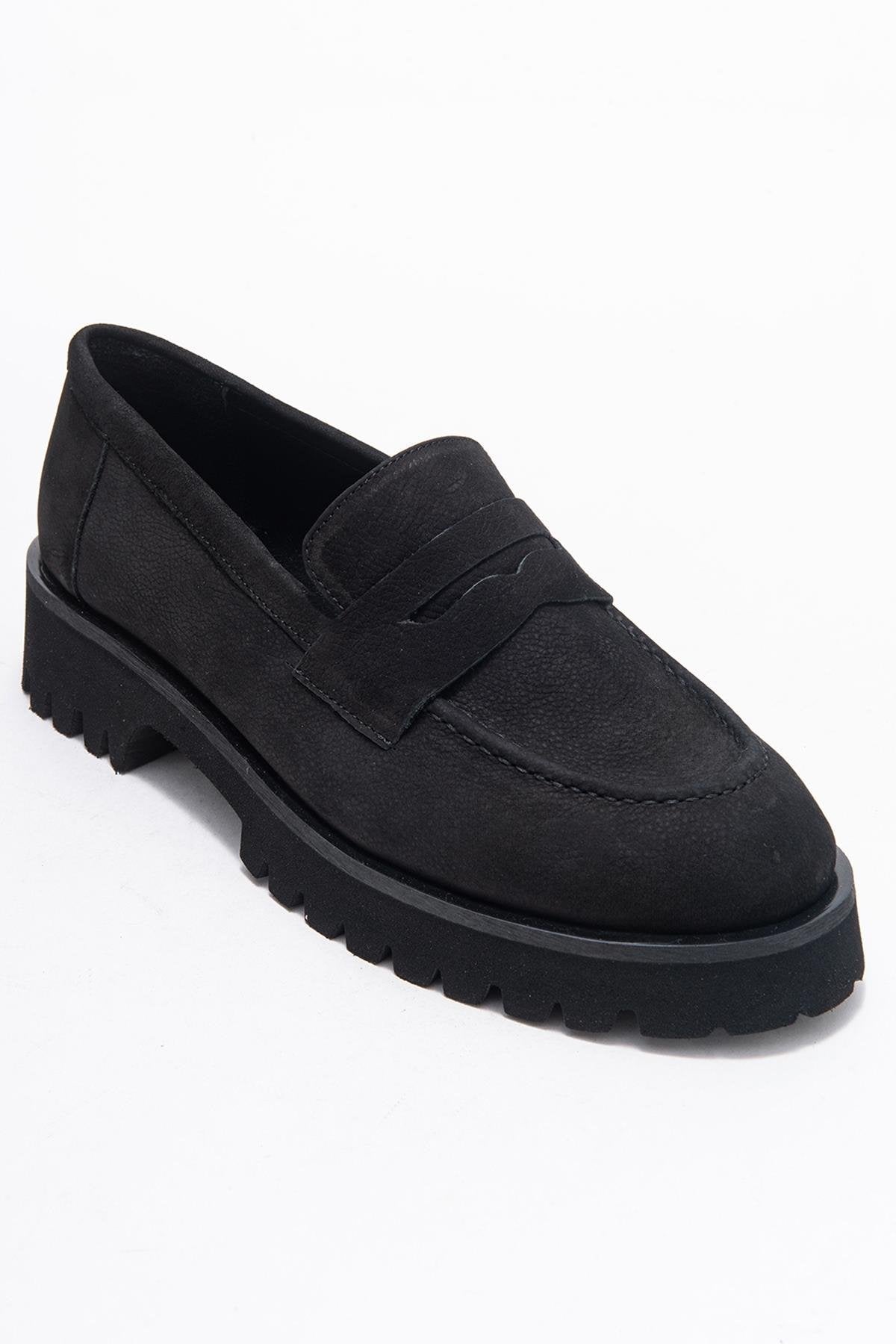 Vionel - Black Nubuck Genuine Leather Loafer – detail view showing leather, black, Vowalisse