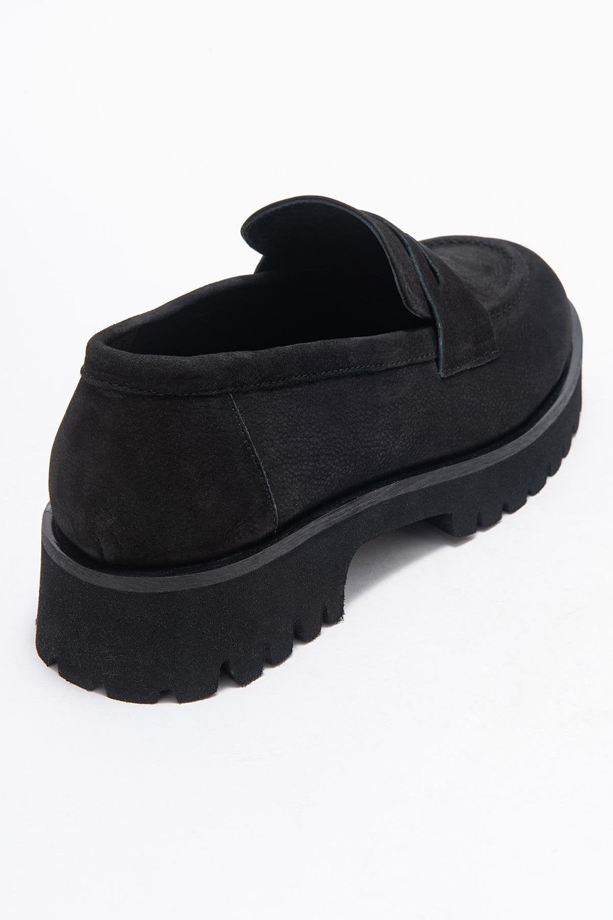 Vionel - Black Nubuck Genuine Leather Loafer – back view showing leather, black, Vowalisse