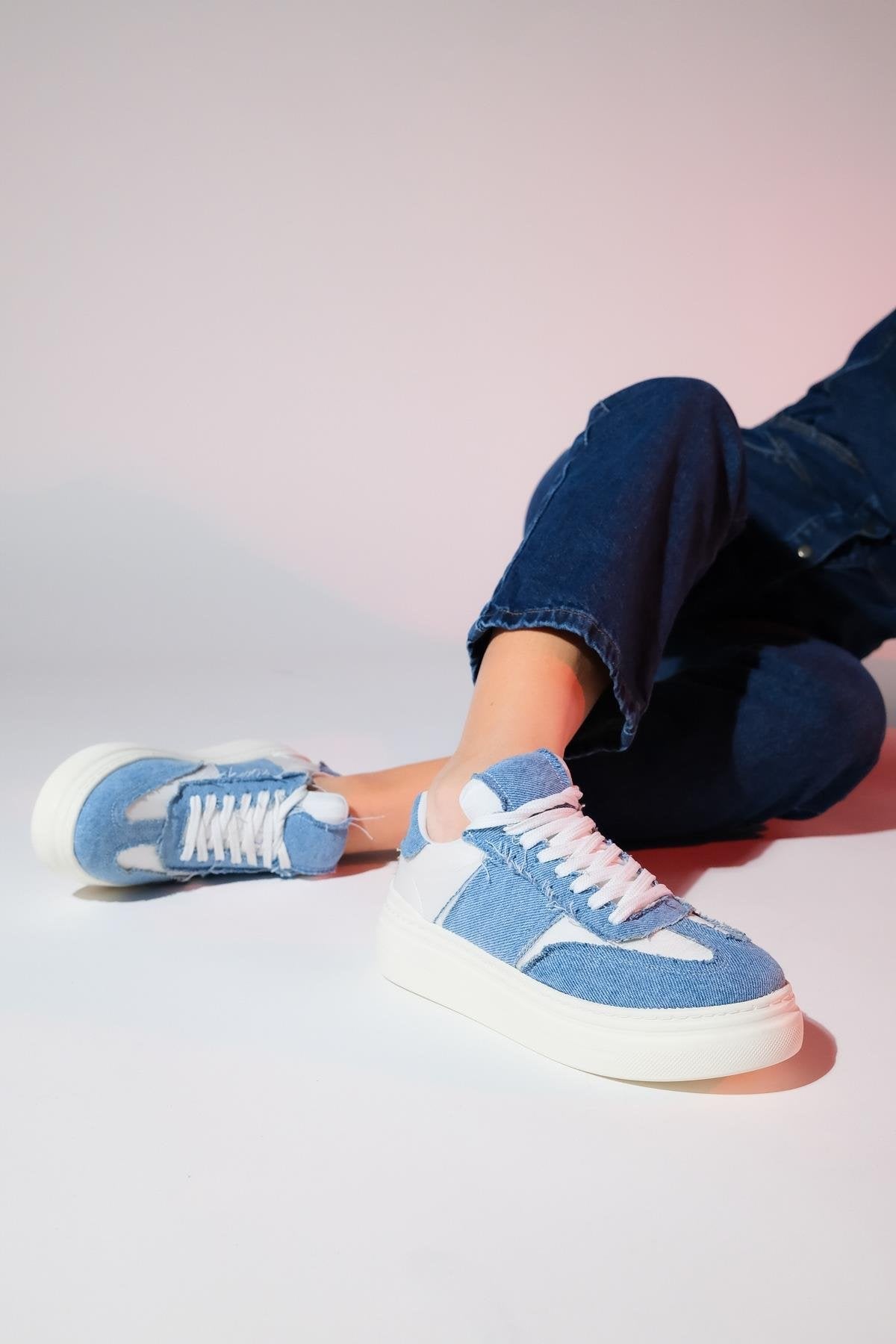 Jose - Blue Denim Sport Sneaker – side view showing leather, blue, Vowalisse