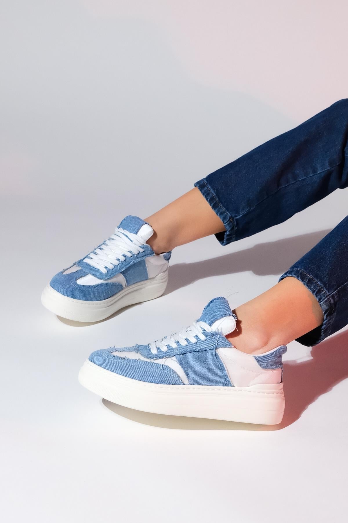 Jose - Blue Denim Sport Sneaker – back view showing leather, blue, Vowalisse