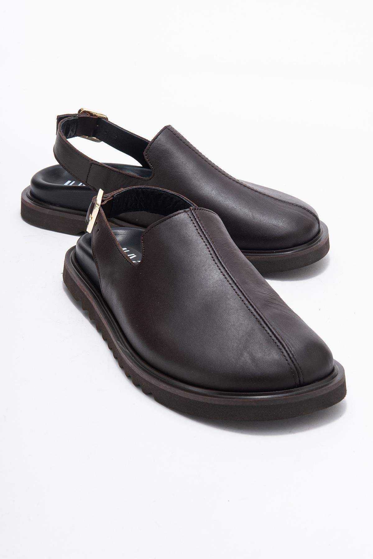 Laby - Brown Genuine Leather Sandal – front three-quarter view showing leather, Vowalisse