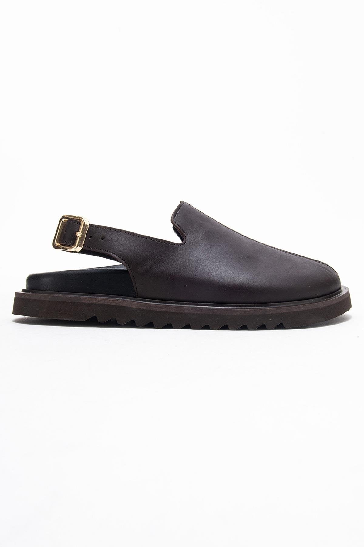 Laby - Brown Genuine Leather Sandal – top view showing leather, Vowalisse