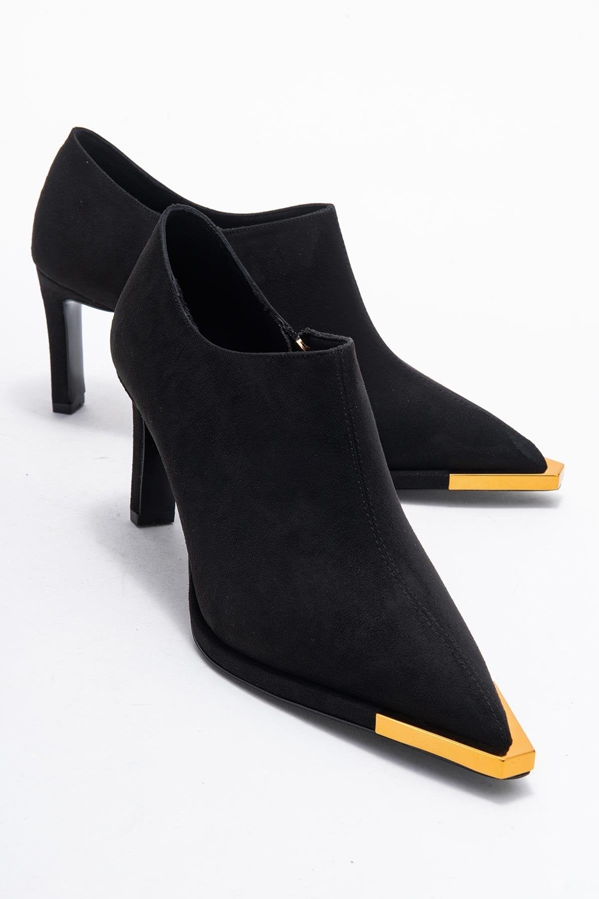 Sona - Black Ankle-Heel Shoe – front three-quarter view showing suede, black, Vowalisse