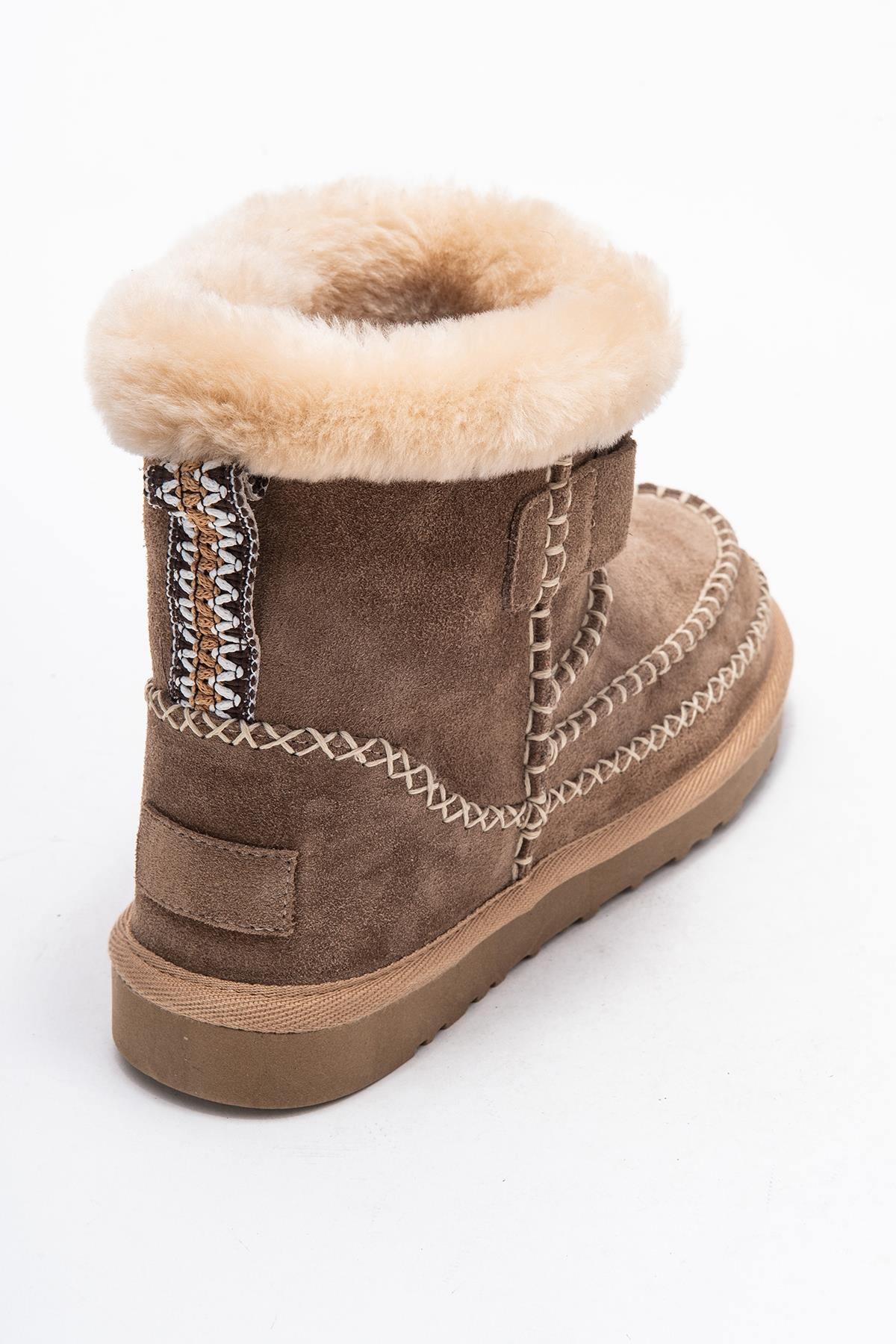 Jorel - Sand Genuine Leather Fur-Lined Ankle Boot – back view showing leather, suede, Vowalisse