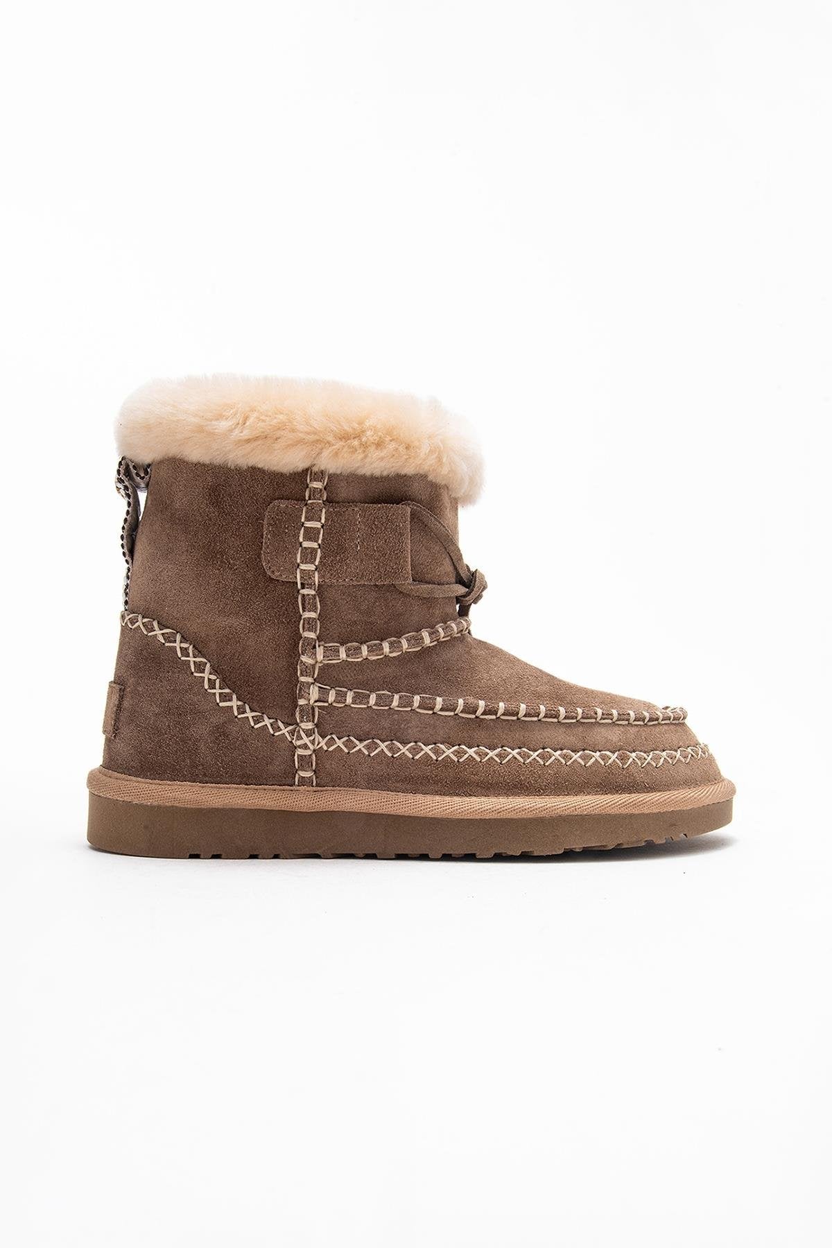 Jorel - Sand Genuine Leather Fur-Lined Ankle Boot – top view showing leather, suede, Vowalisse