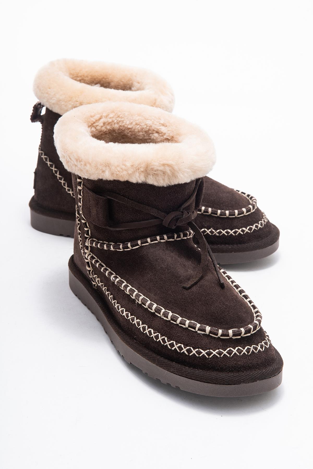 Jorel - Brown Genuine Leather Fur-Lined Ankle Boot – front three-quarter view showing leather, suede, Vowalisse