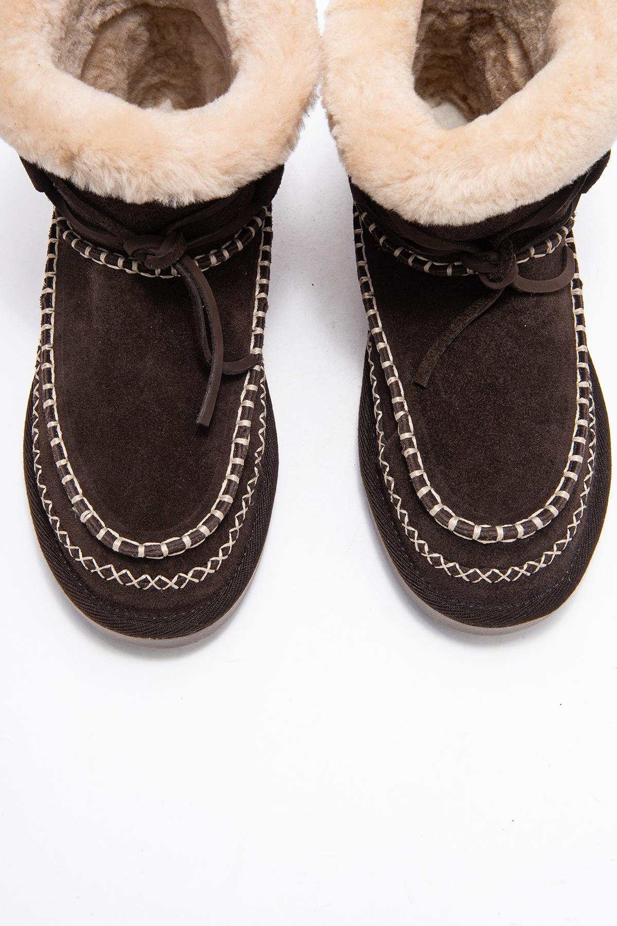 Jorel - Brown Genuine Leather Fur-Lined Ankle Boot – side view showing leather, suede, Vowalisse