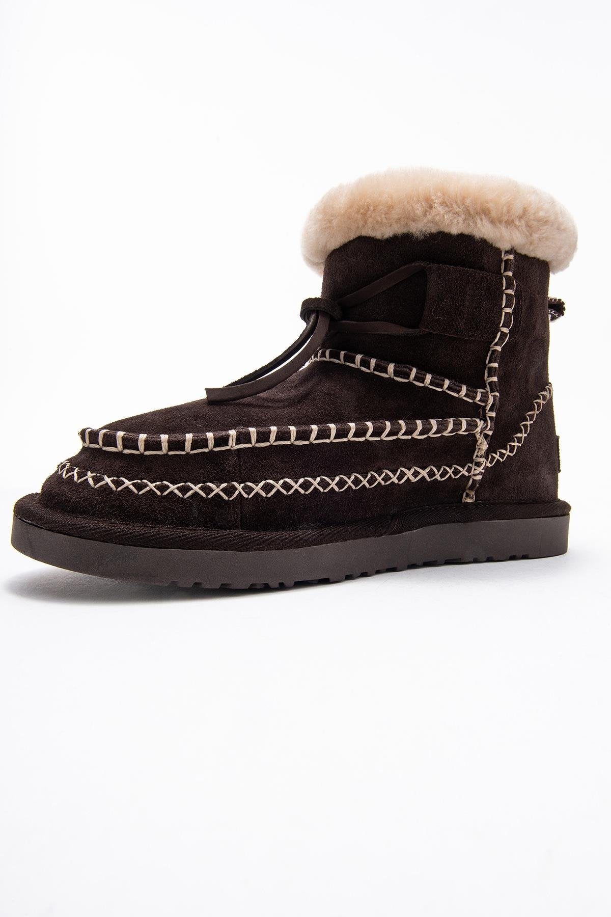 Jorel - Brown Genuine Leather Fur-Lined Ankle Boot – heel view showing leather, suede, Vowalisse