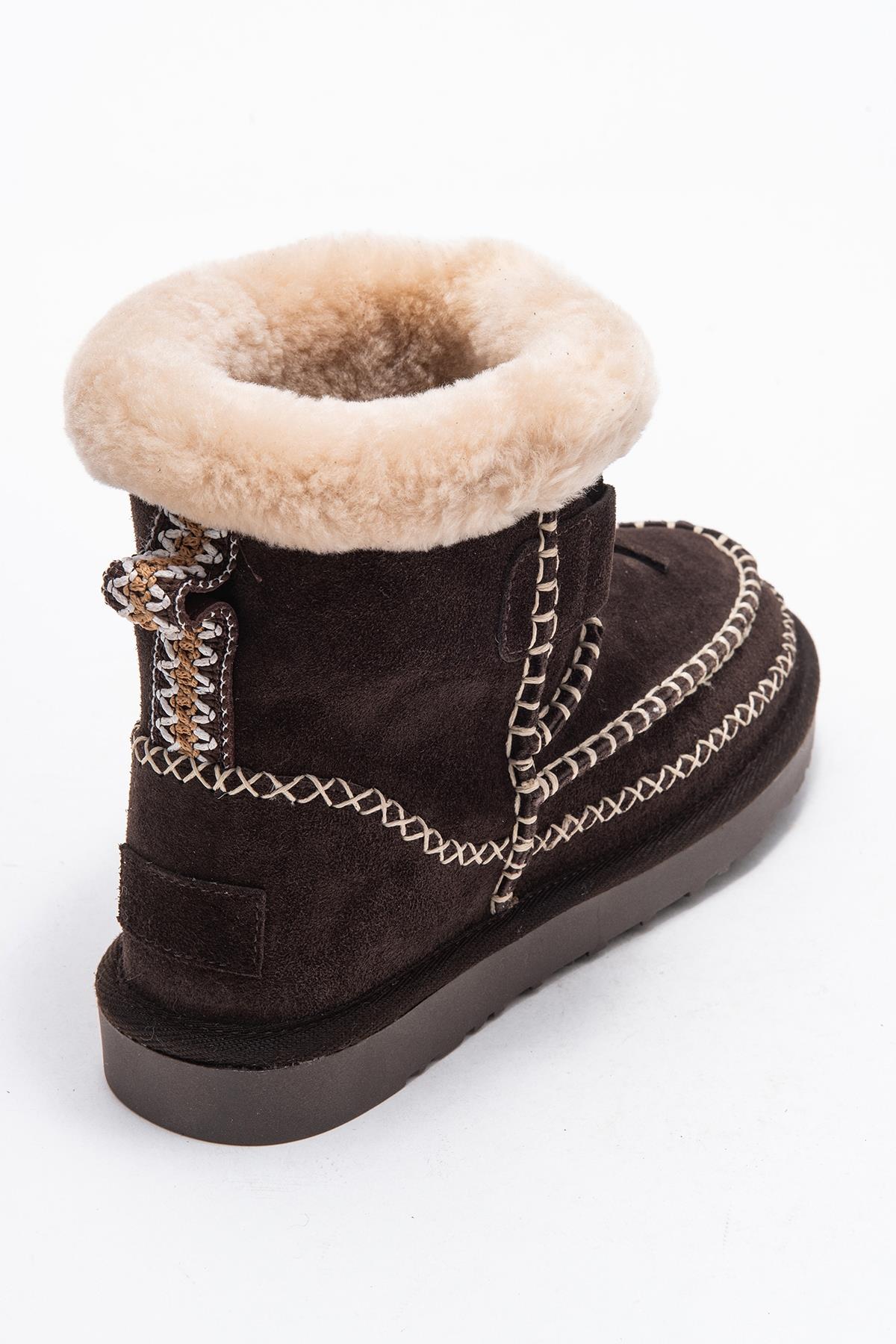 Jorel - Brown Genuine Leather Fur-Lined Ankle Boot – back view showing leather, suede, Vowalisse