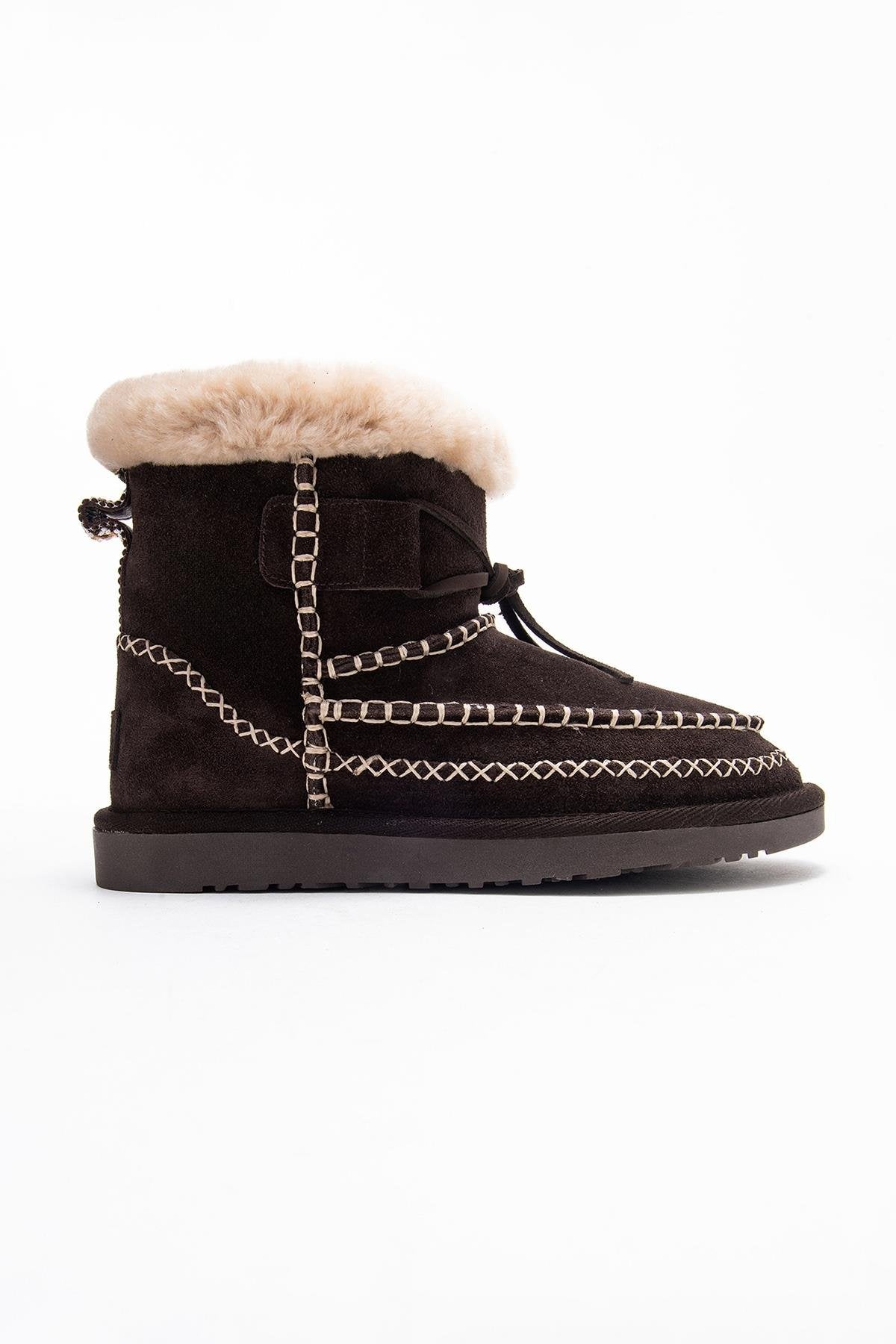 Jorel - Brown Genuine Leather Fur-Lined Ankle Boot – top view showing leather, suede, Vowalisse