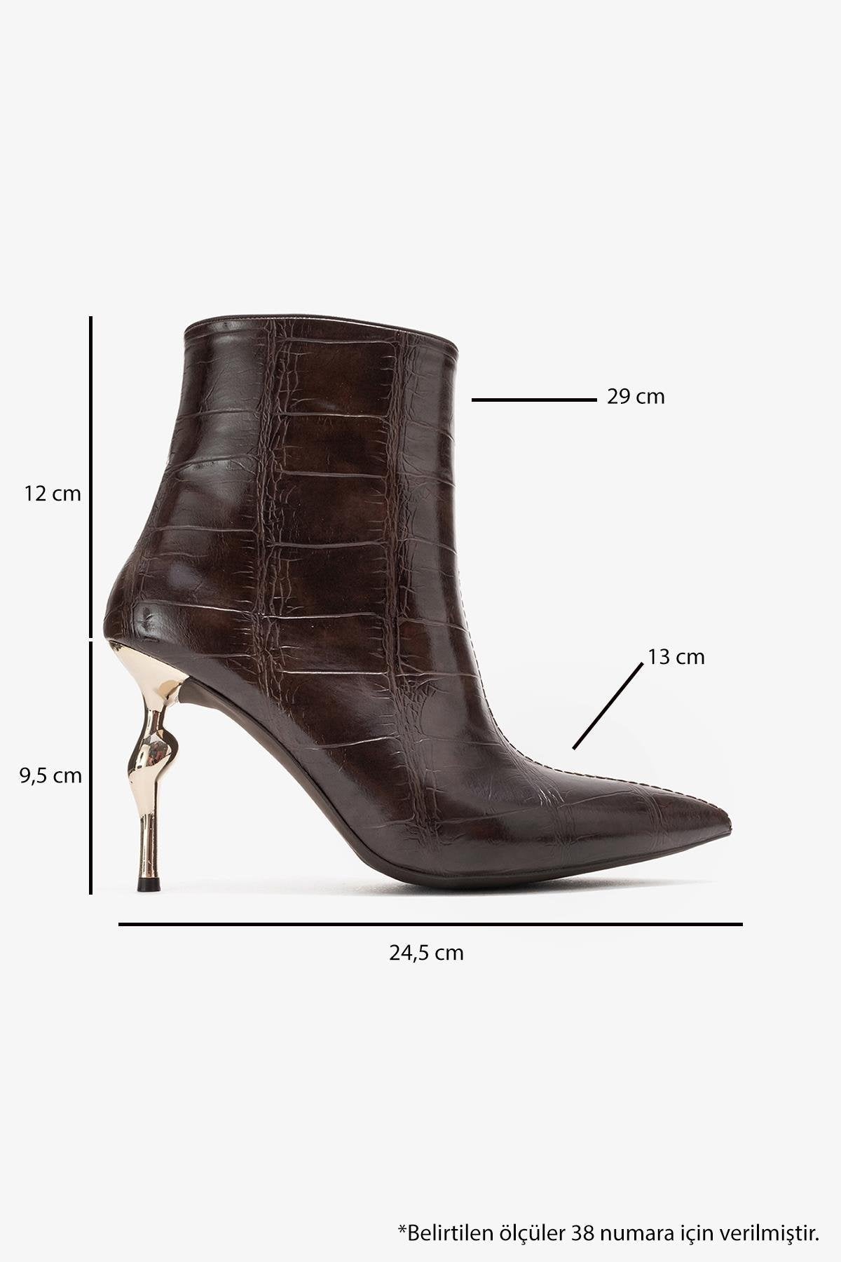 Crista - Brown Stiletto Heel Pointed Toe Boot – top view showing leather, Vowalisse