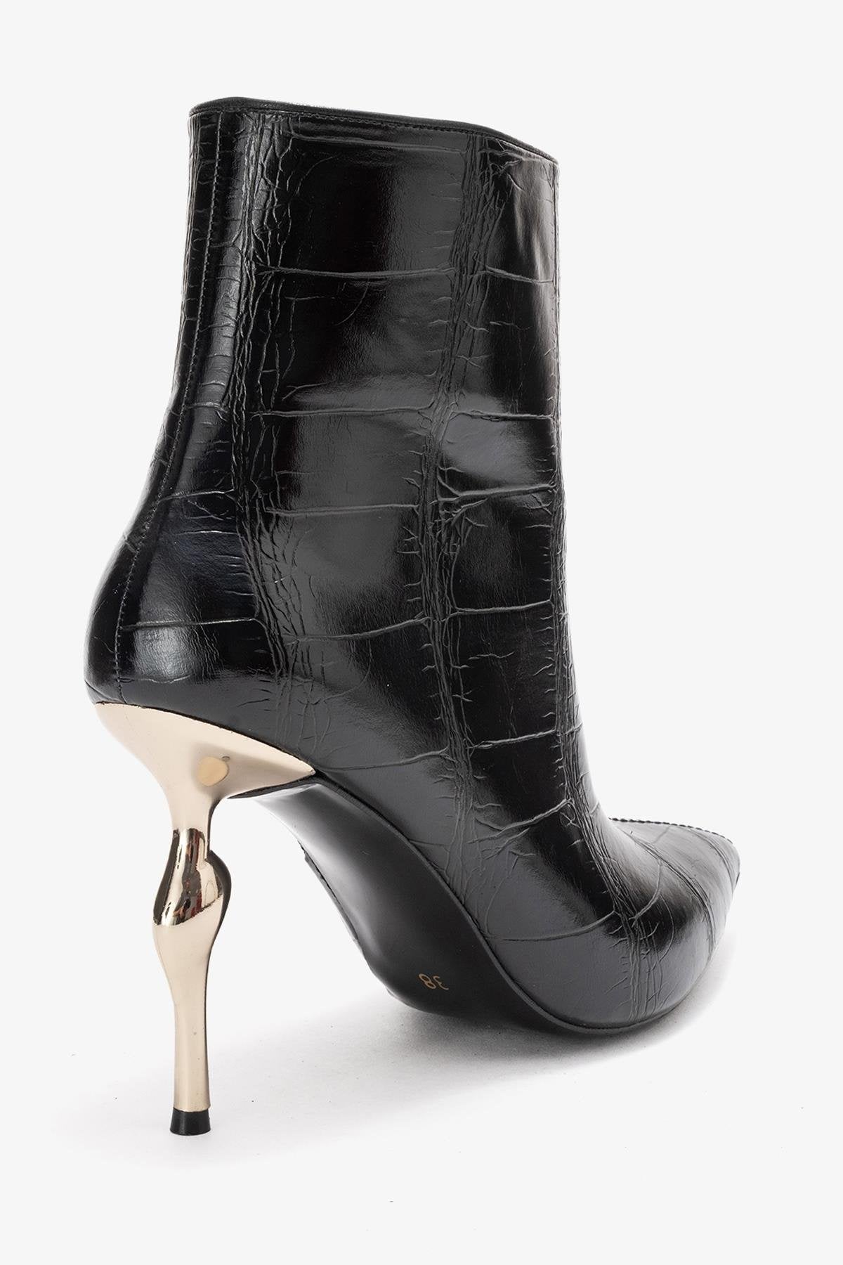 Crista - Black Stiletto Heel Pointed Toe Boot – back view showing leather, black, Vowalisse