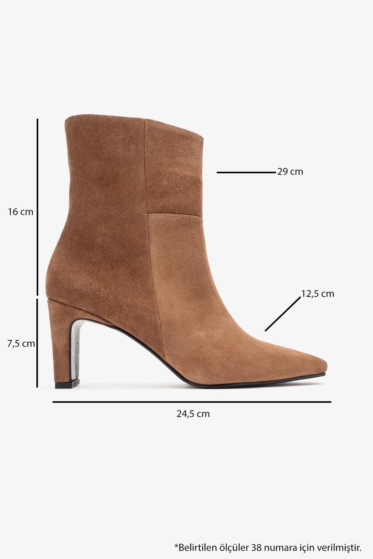 Kyoto - Taupe Genuine Leather Block Heel Boot – top view showing leather, suede, red, Vowalisse