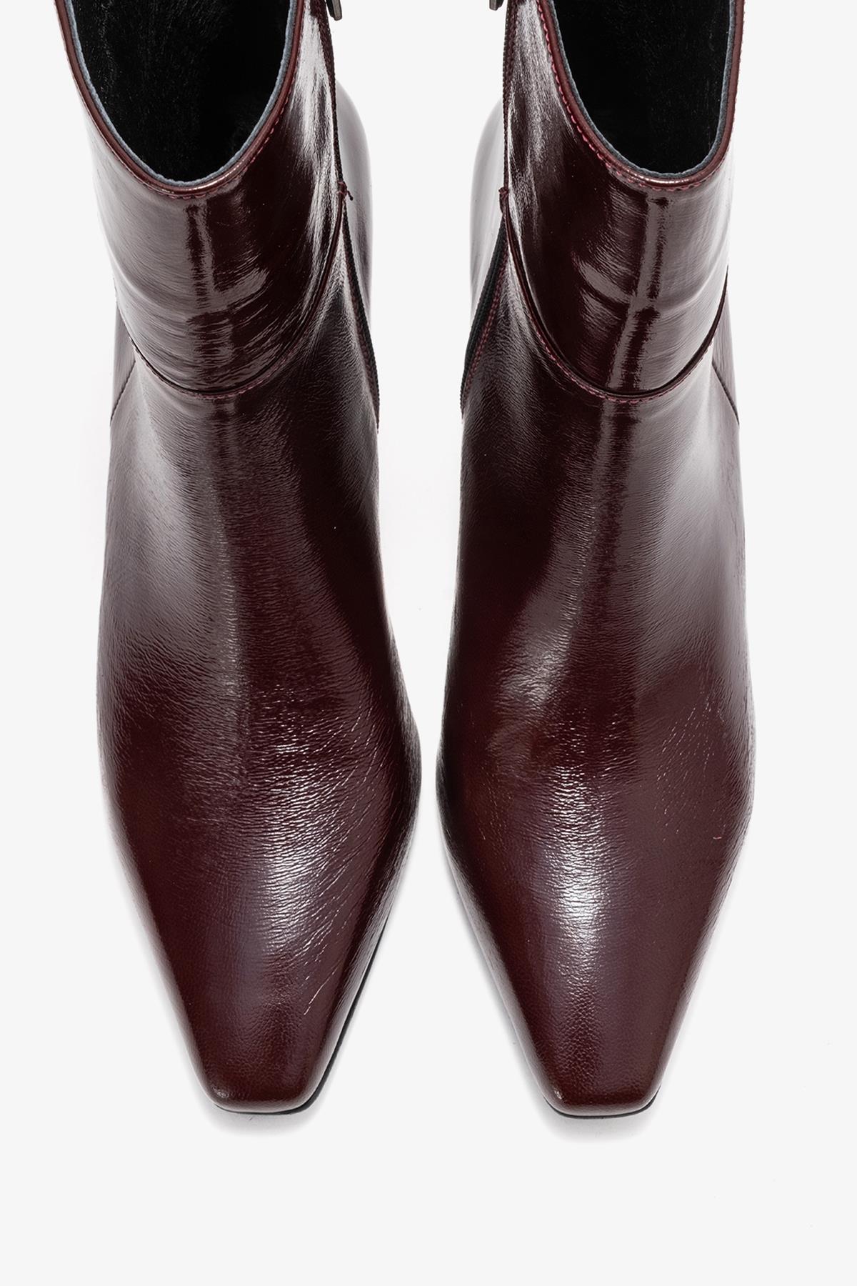 Kyoto - Burgundy Genuine Leather Block Heel Boot – side view showing leather, Vowalisse