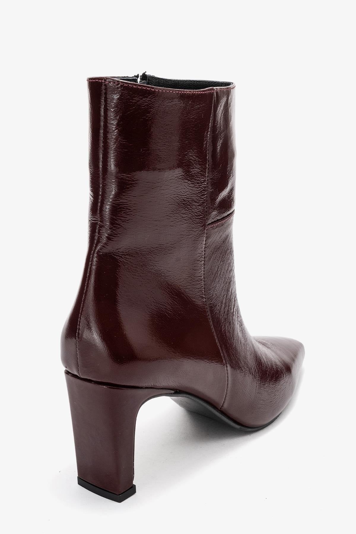 Kyoto - Burgundy Genuine Leather Block Heel Boot – back view showing leather, Vowalisse