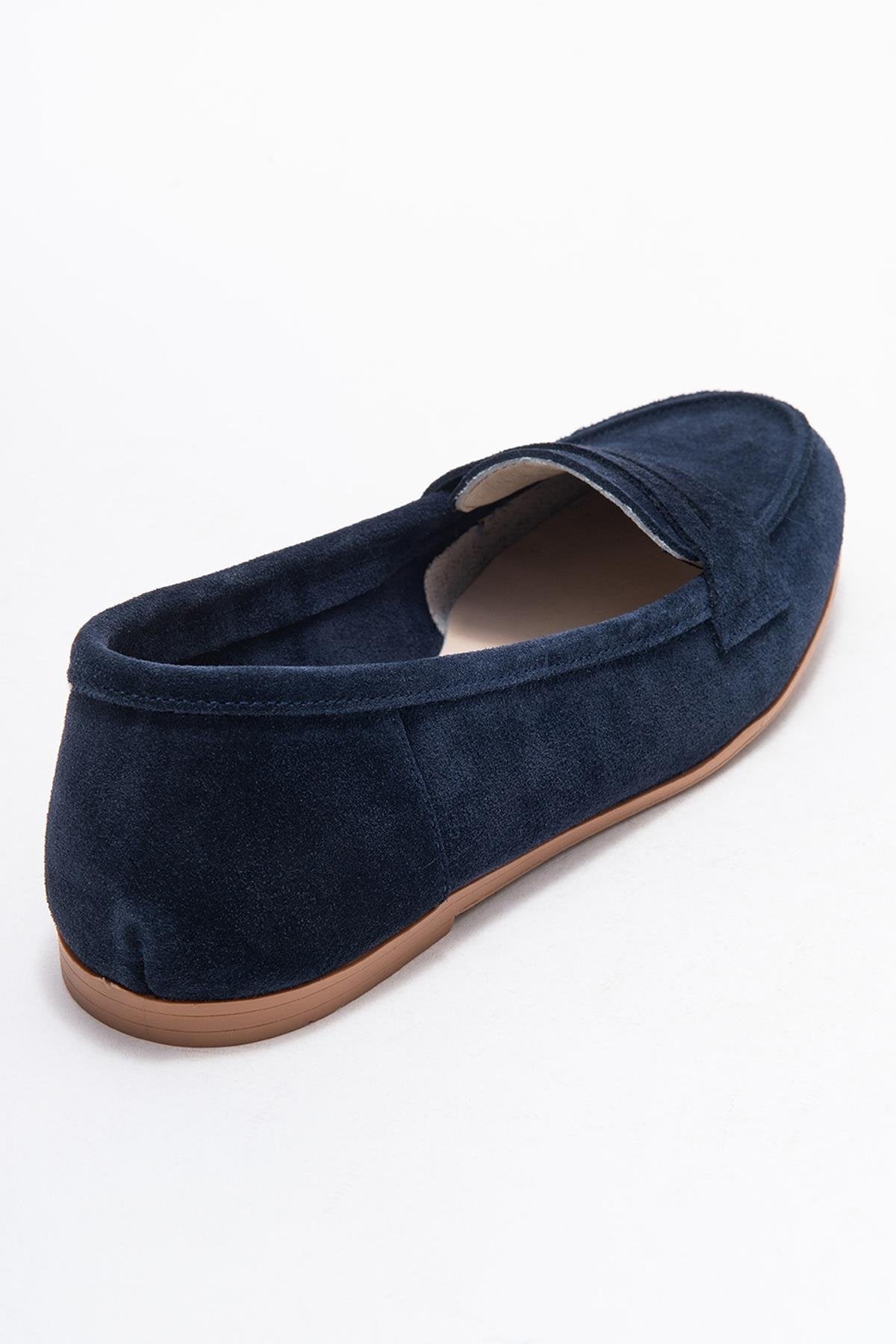 F02 - Navy Genuine Leather Loafer – back view showing leather, Vowalisse