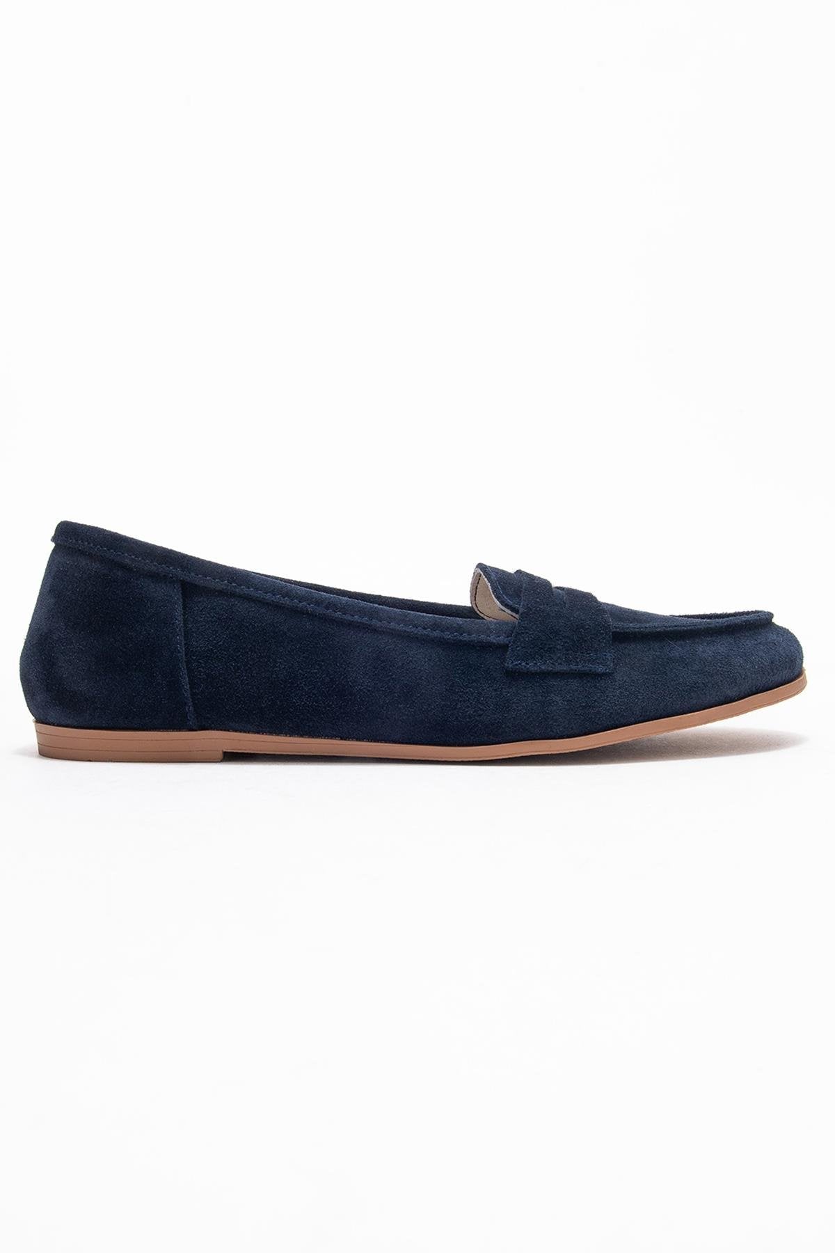 F02 - Navy Genuine Leather Loafer – top view showing leather, Vowalisse