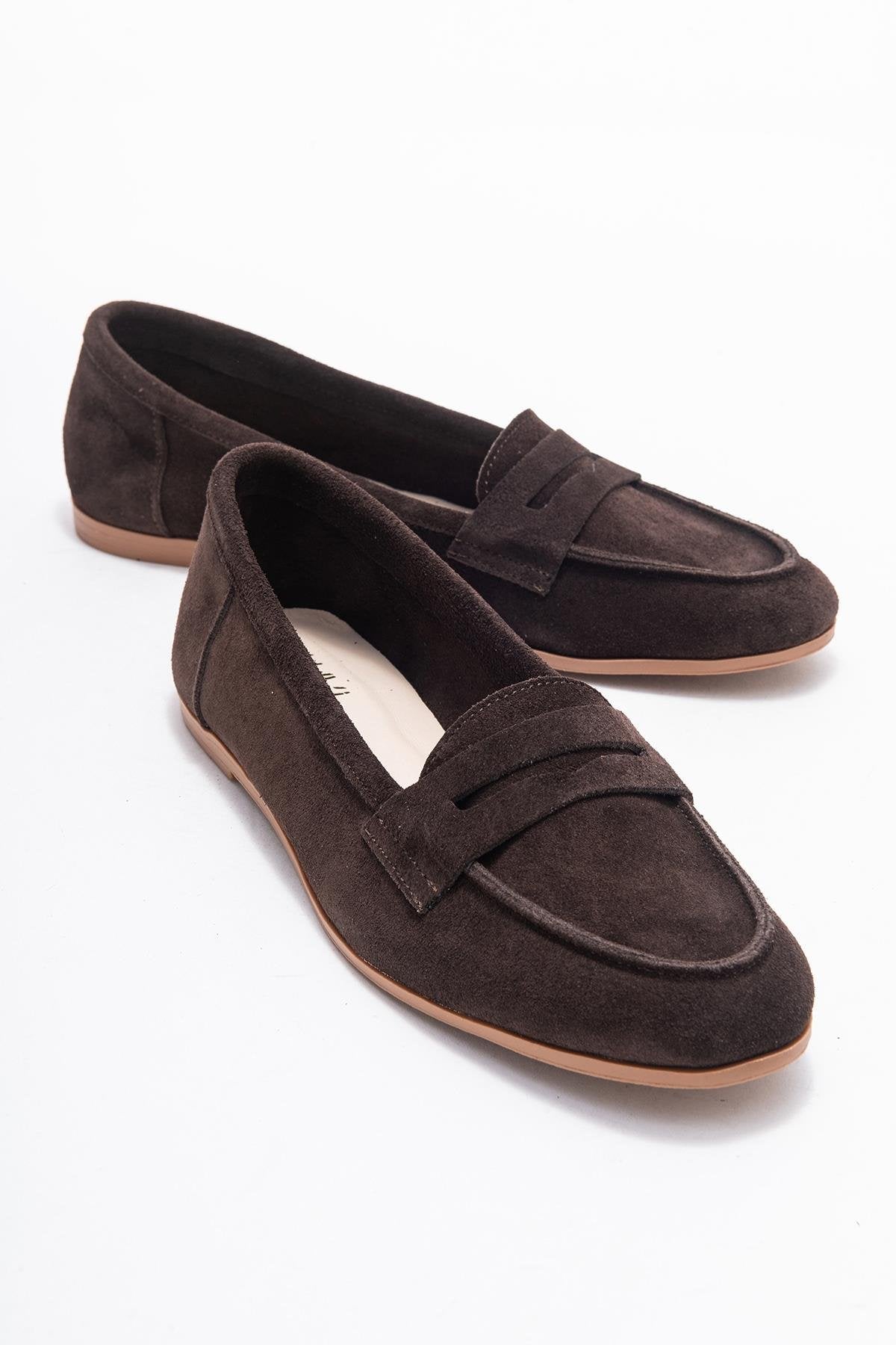 F02 - Brown Genuine Leather Loafer – front three-quarter view showing leather, Vowalisse
