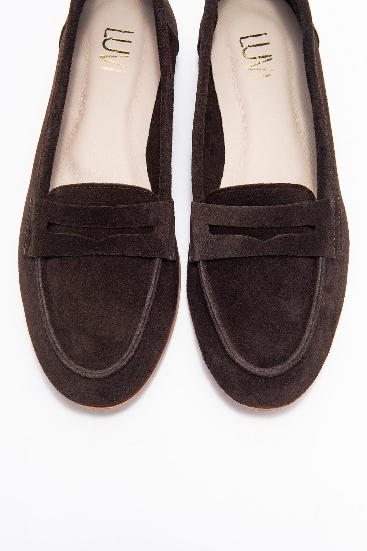F02 - Brown Genuine Leather Loafer – side view showing leather, Vowalisse