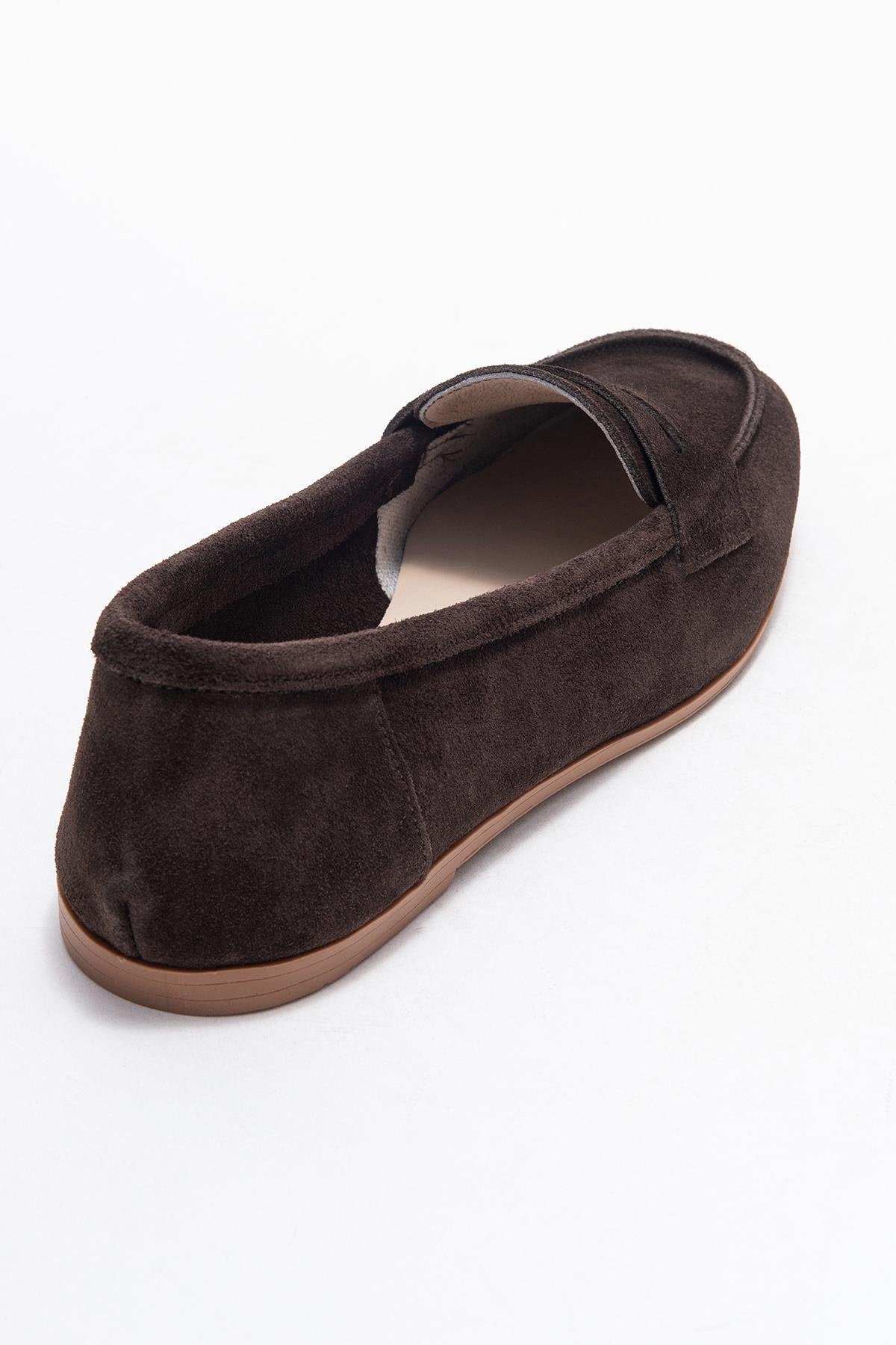 F02 - Brown Genuine Leather Loafer – back view showing leather, Vowalisse