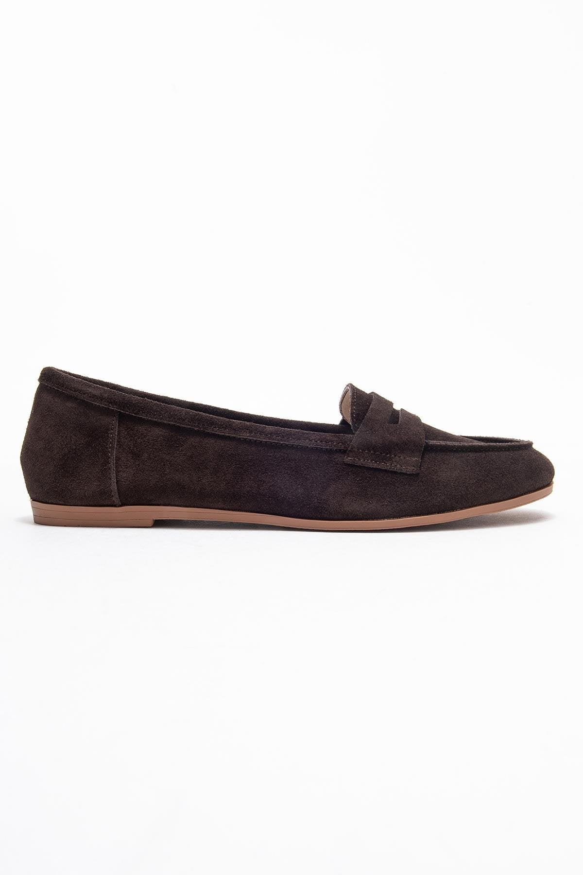 F02 - Brown Genuine Leather Loafer – top view showing leather, Vowalisse