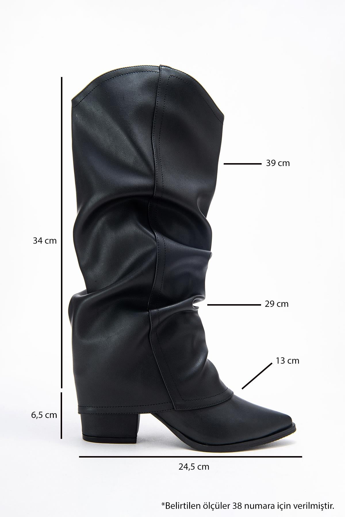 Elaris - Black Gusseted Block Heel Knee-High Boot – top view showing leather, black, red, Vowalisse