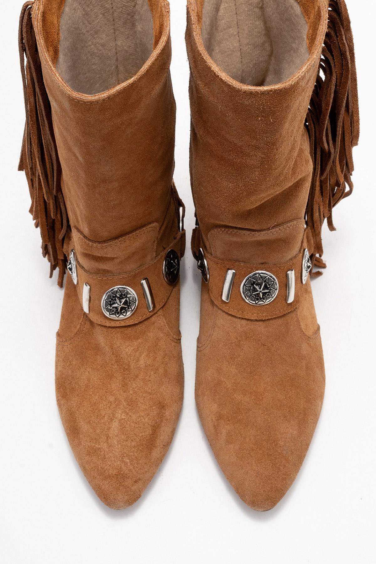 Selora - Cognac Suede Genuine Leather Western Boot – side view showing leather, suede, Vowalisse