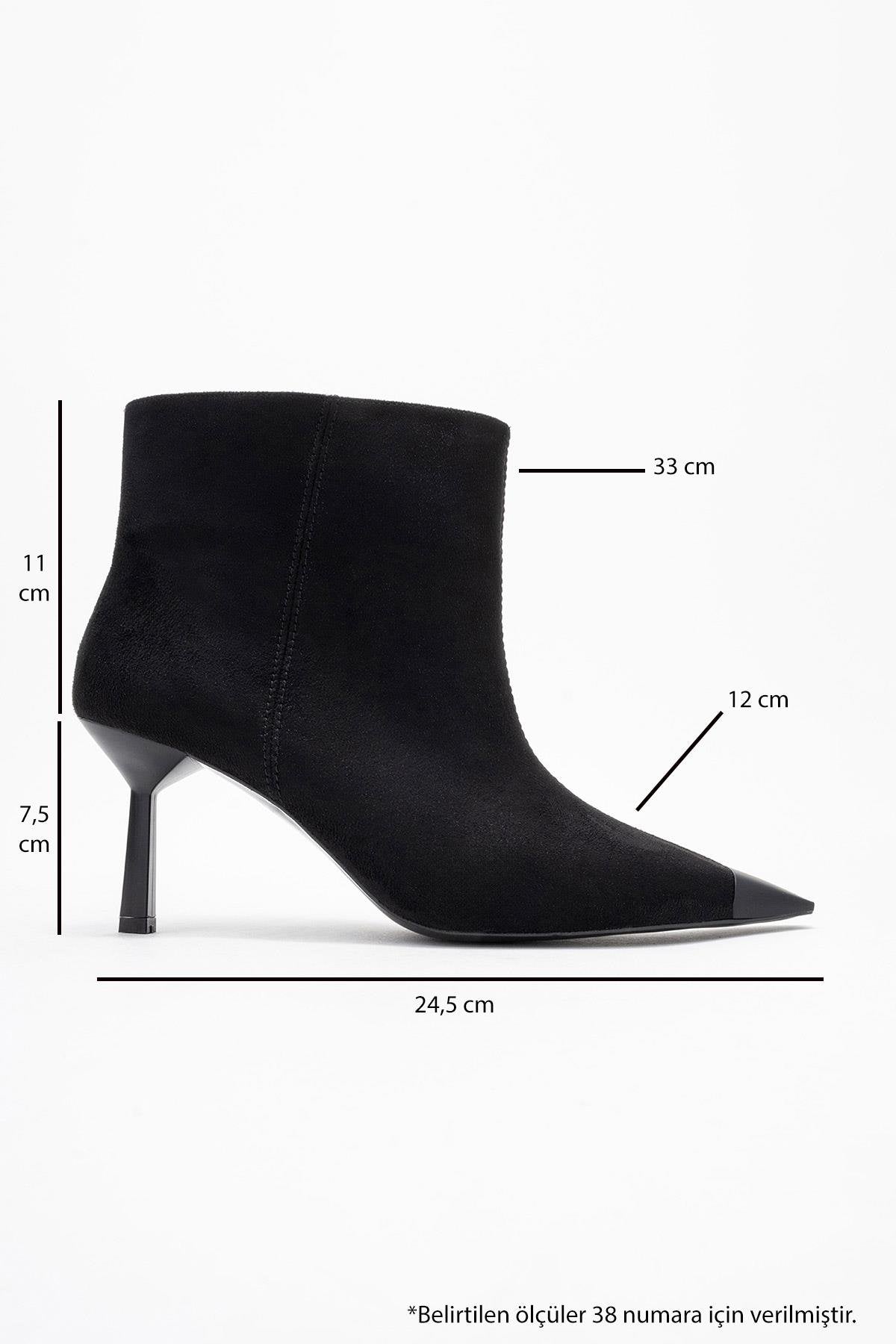 Rassel - Black Stiletto Heel Ankle Boot – top view showing suede, black, Vowalisse