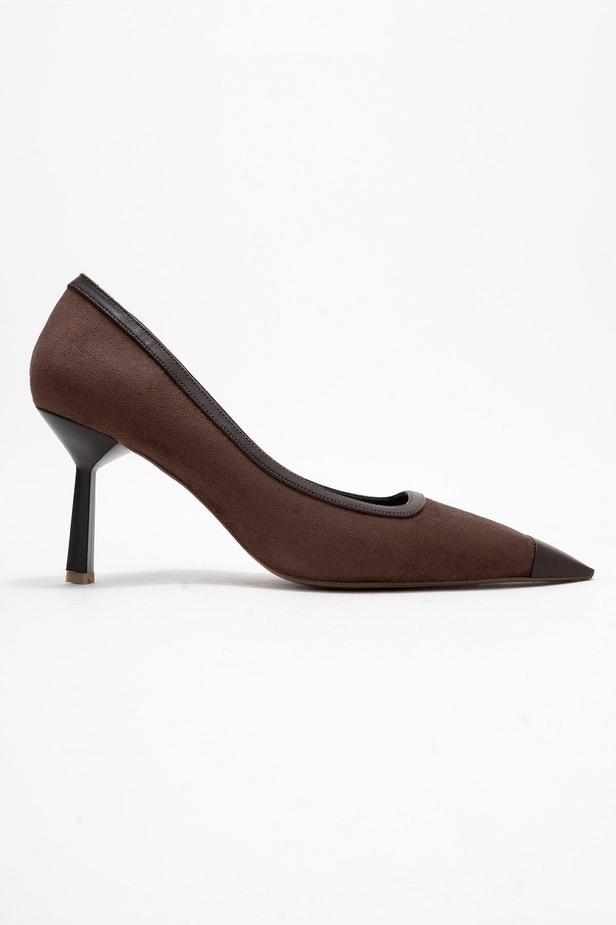 Rona - Brown Pointed Toe Pump – top view showing leather, suede, Vowalisse